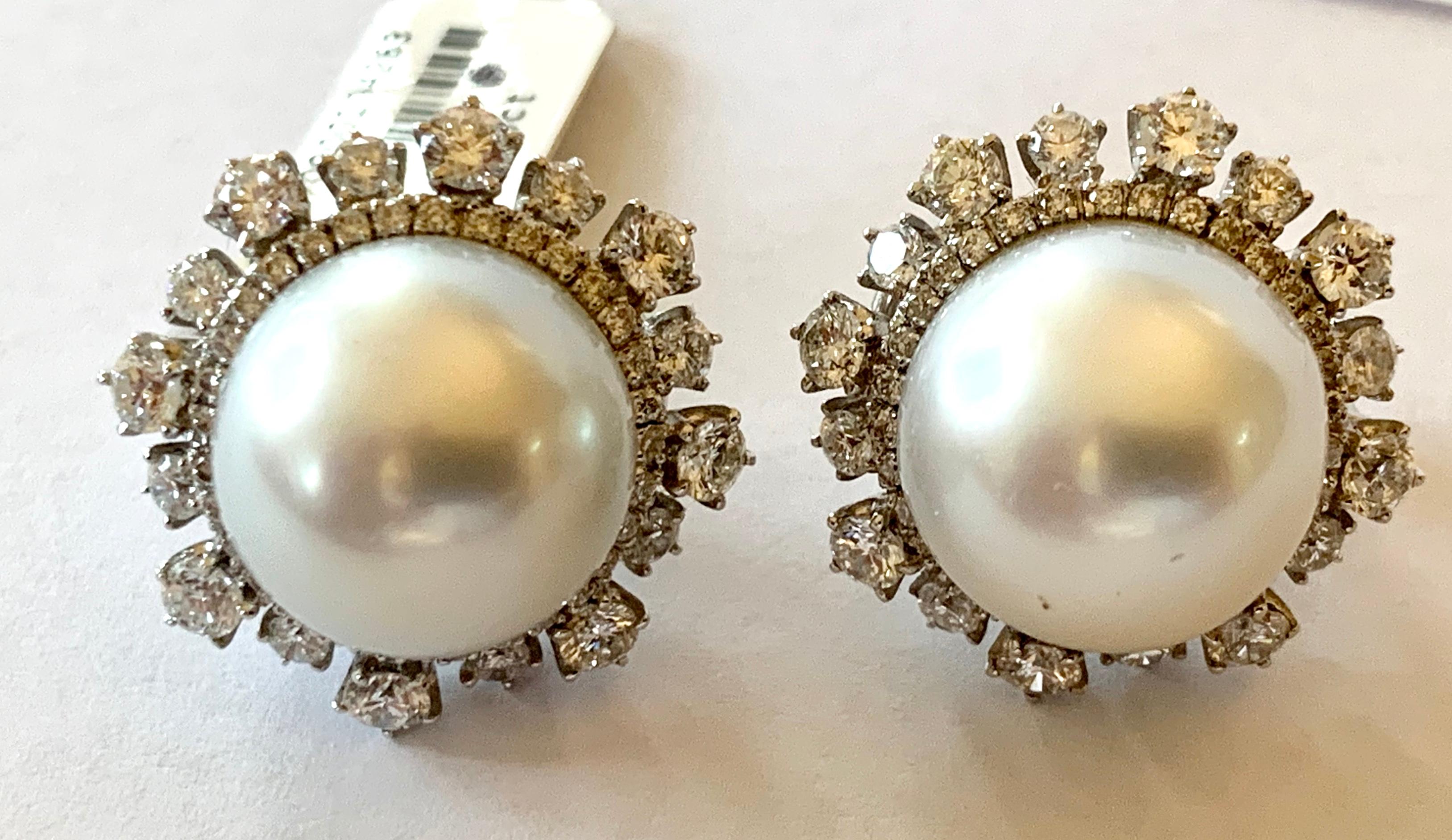 Timeless and Elegant 18 Karat White Gold South Sea Pearl Diamond Earrings 3