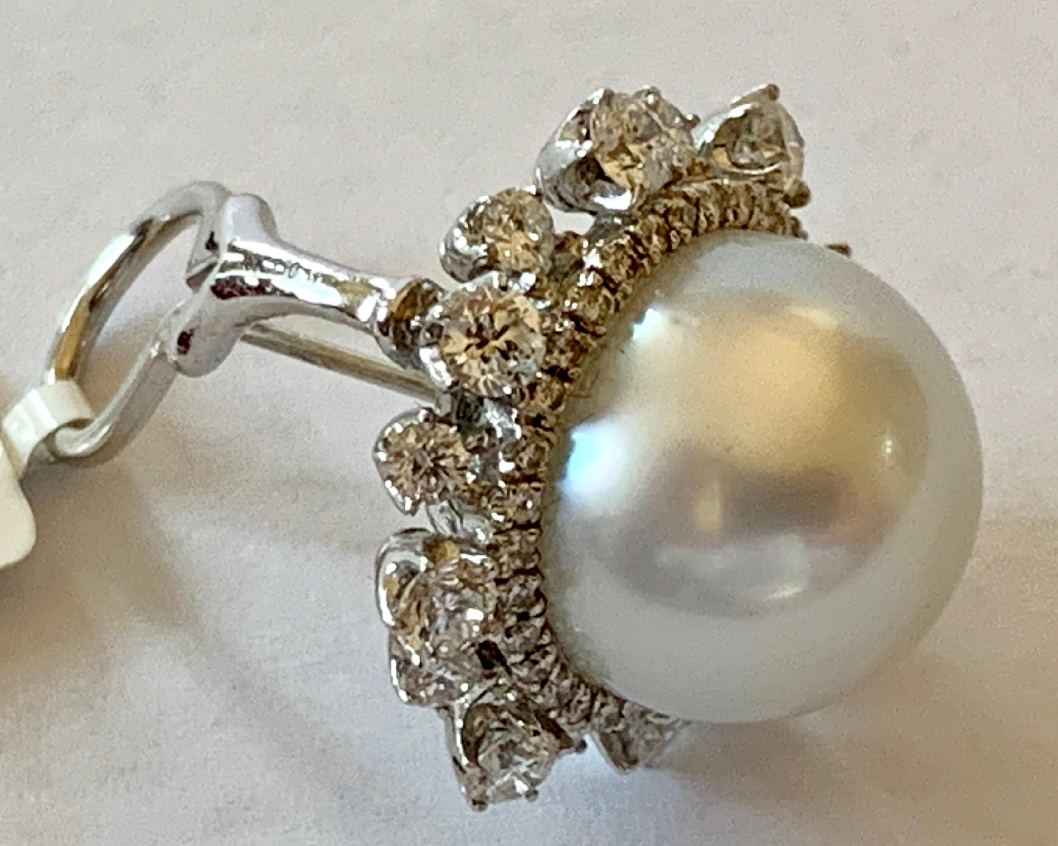 Timeless and Elegant 18 Karat White Gold South Sea Pearl Diamond Earrings 1