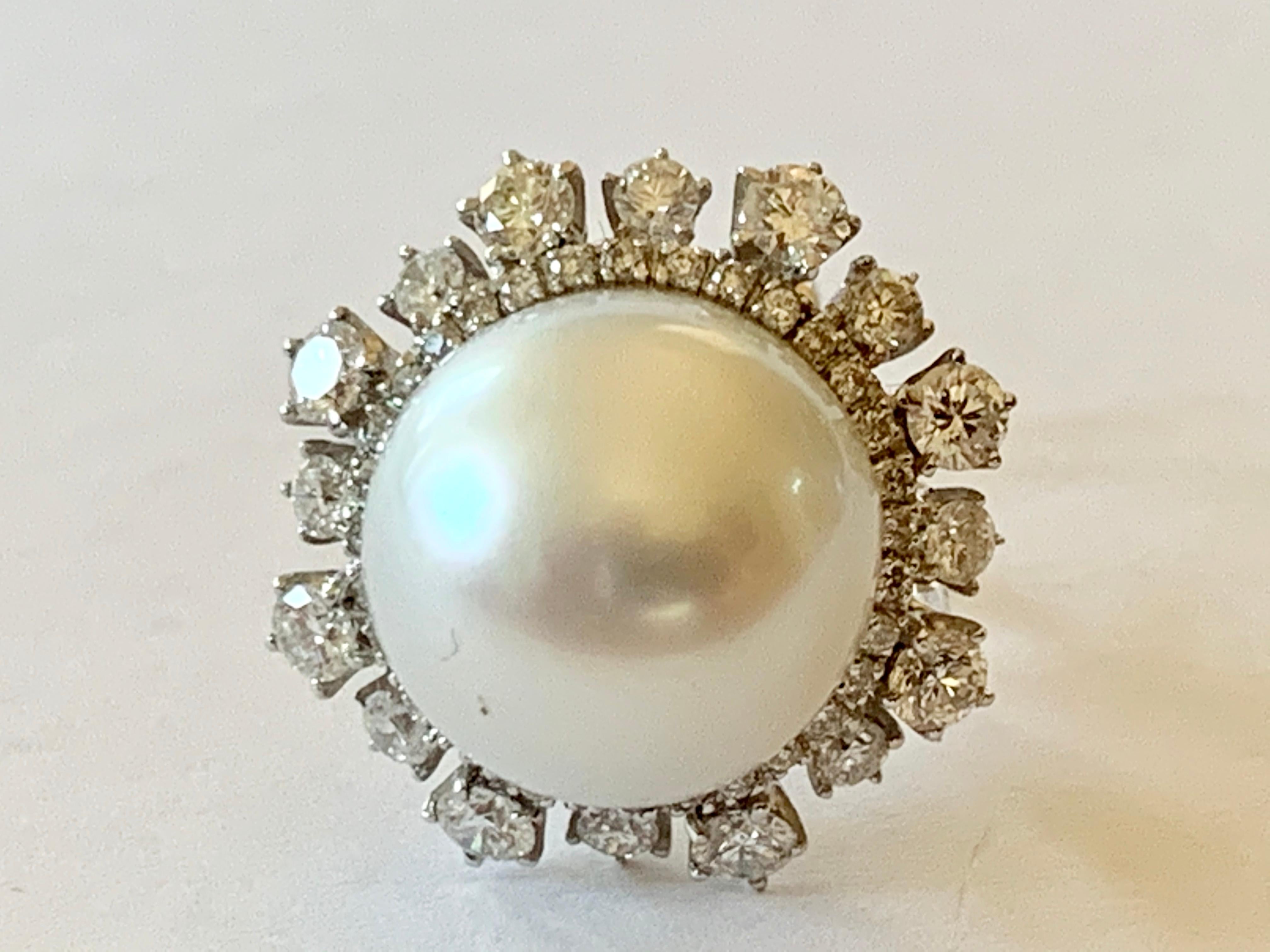 Timeless and Elegant 18 Karat White Gold South Sea Pearl Diamond Earrings 2