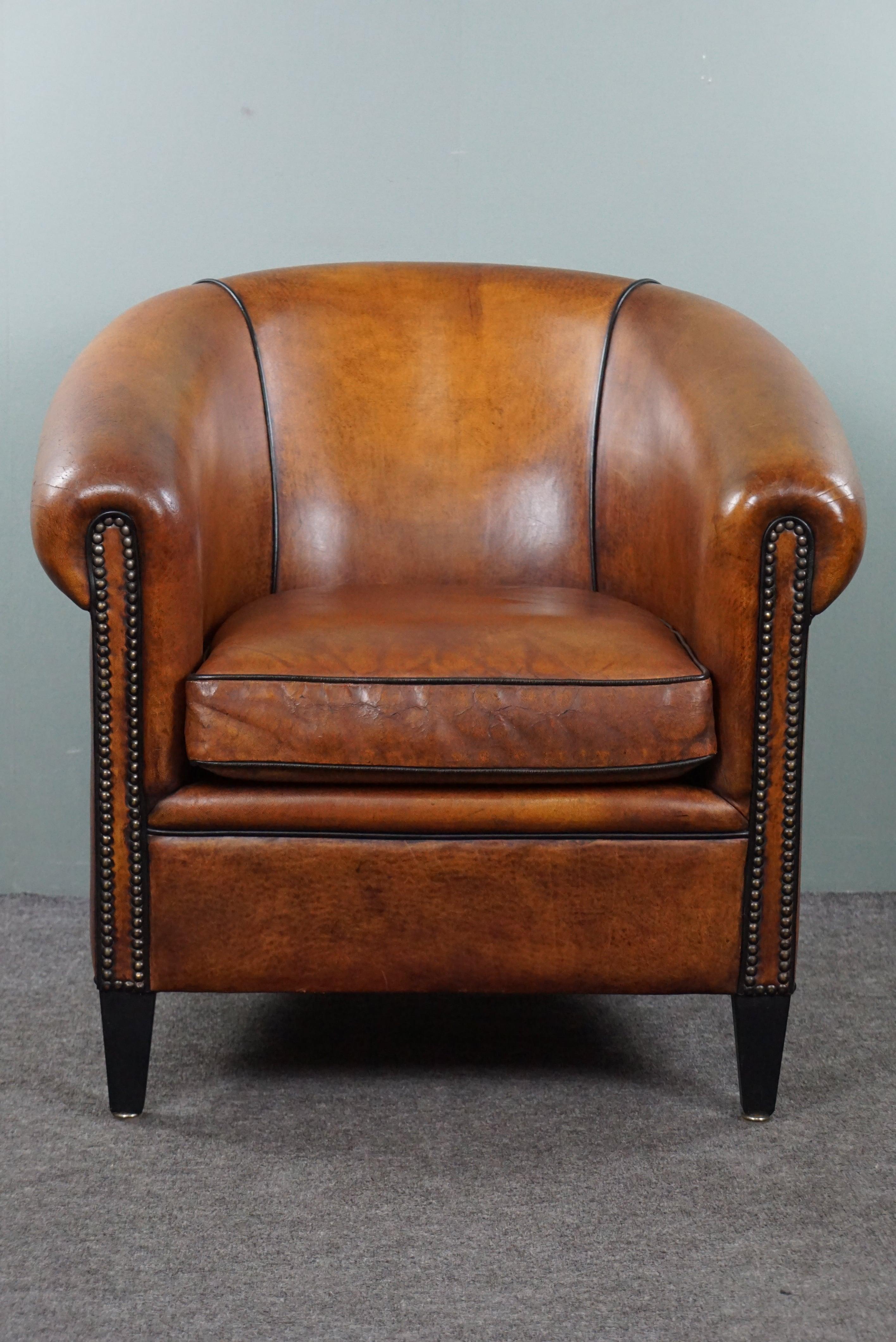 Offered is this beautiful timeless sheep leather gem with an unparalleled patina. This delightfully comfortable sheep leather club armchair is and remains an all-time favorite.

Whether your preference leans toward a modern, classic, or designer