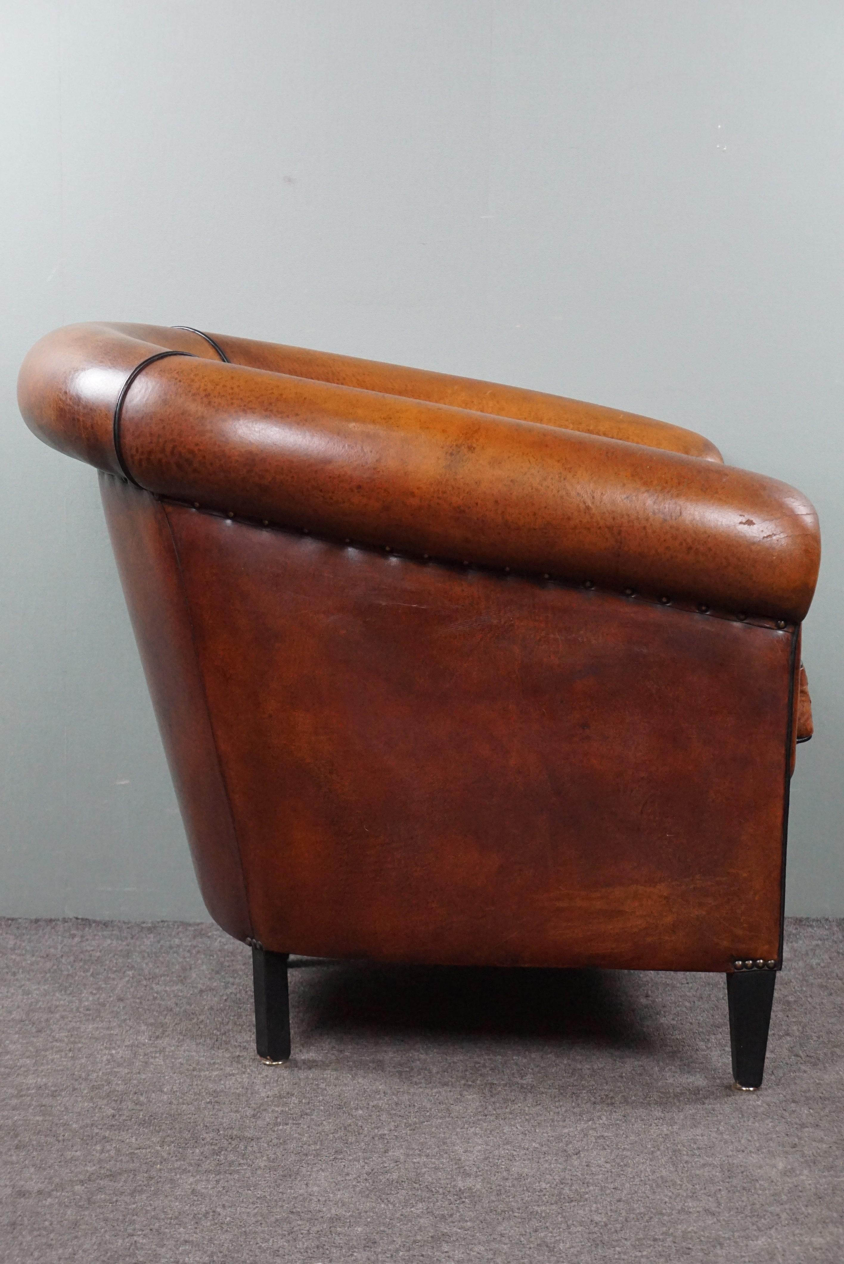 Timeless and high-quality sheep leather club armchair In Good Condition In Harderwijk, NL