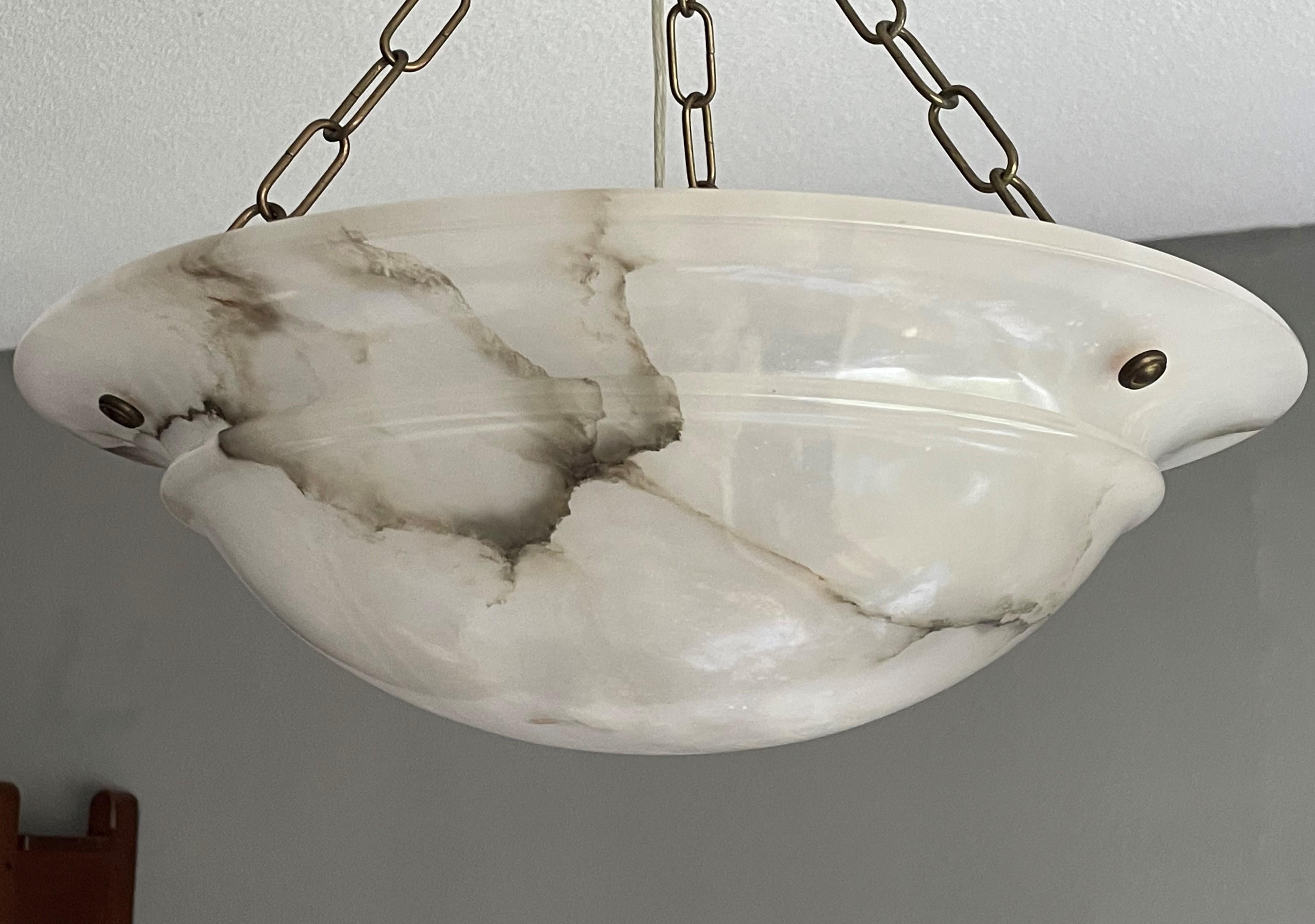 Timeless and Mint Alabaster & Brass French Art Deco Pendant Light / Chandelier 12