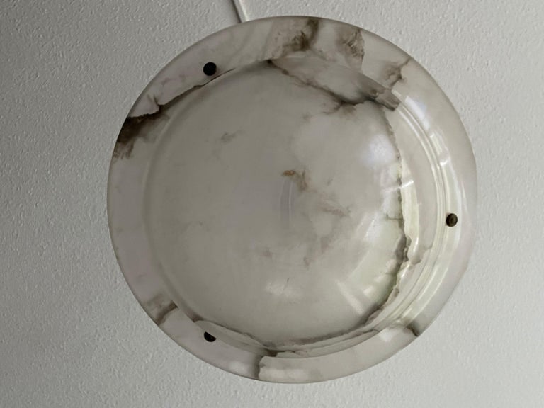 Polished Timeless and Mint Alabaster & Brass French Art Deco Pendant Light / Chandelier For Sale