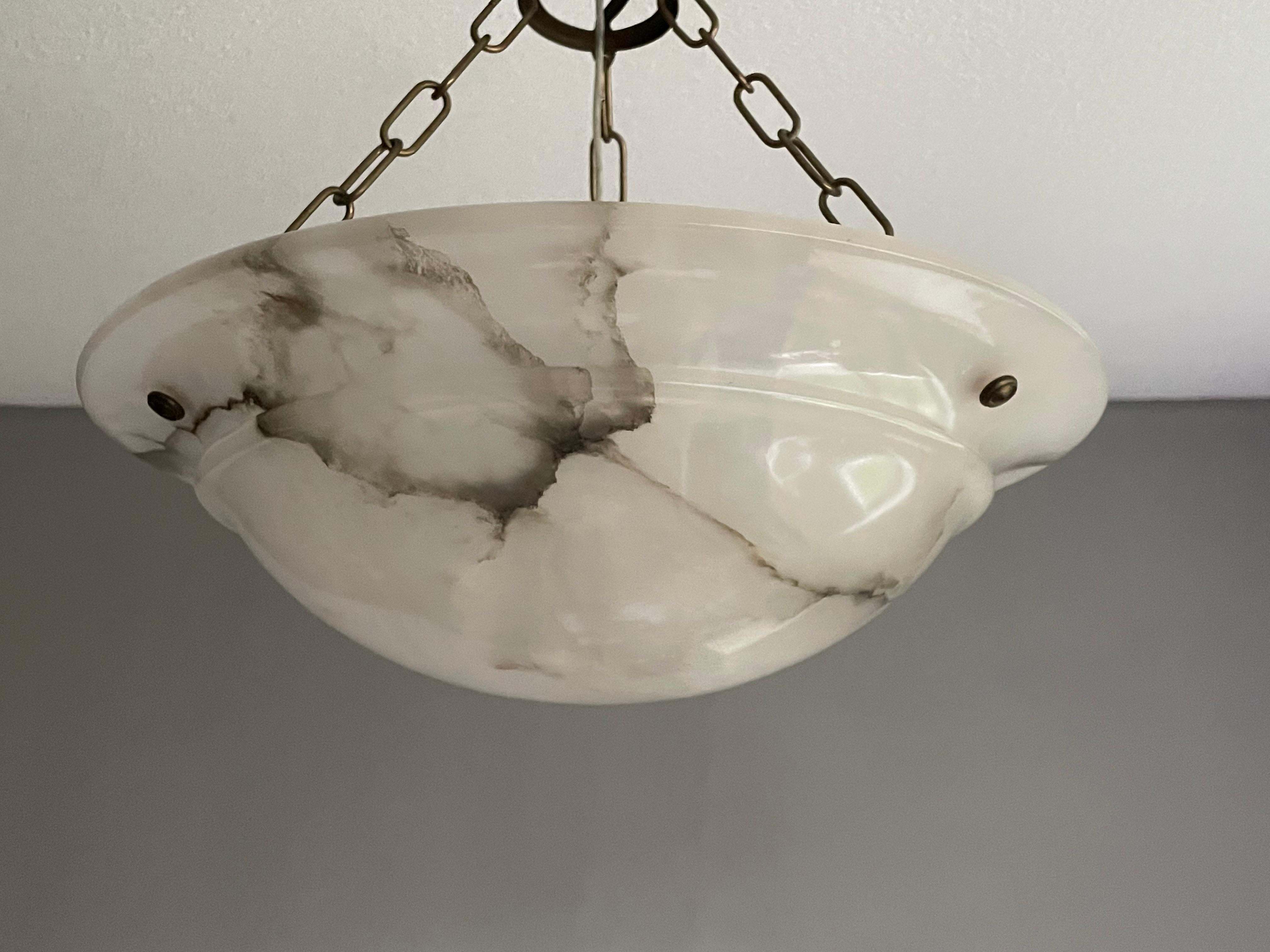 Timeless and Mint Alabaster & Brass French Art Deco Pendant Light / Chandelier 1