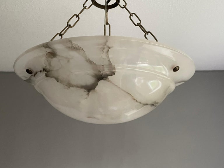 Timeless and Mint Alabaster & Brass French Art Deco Pendant Light / Chandelier For Sale 1