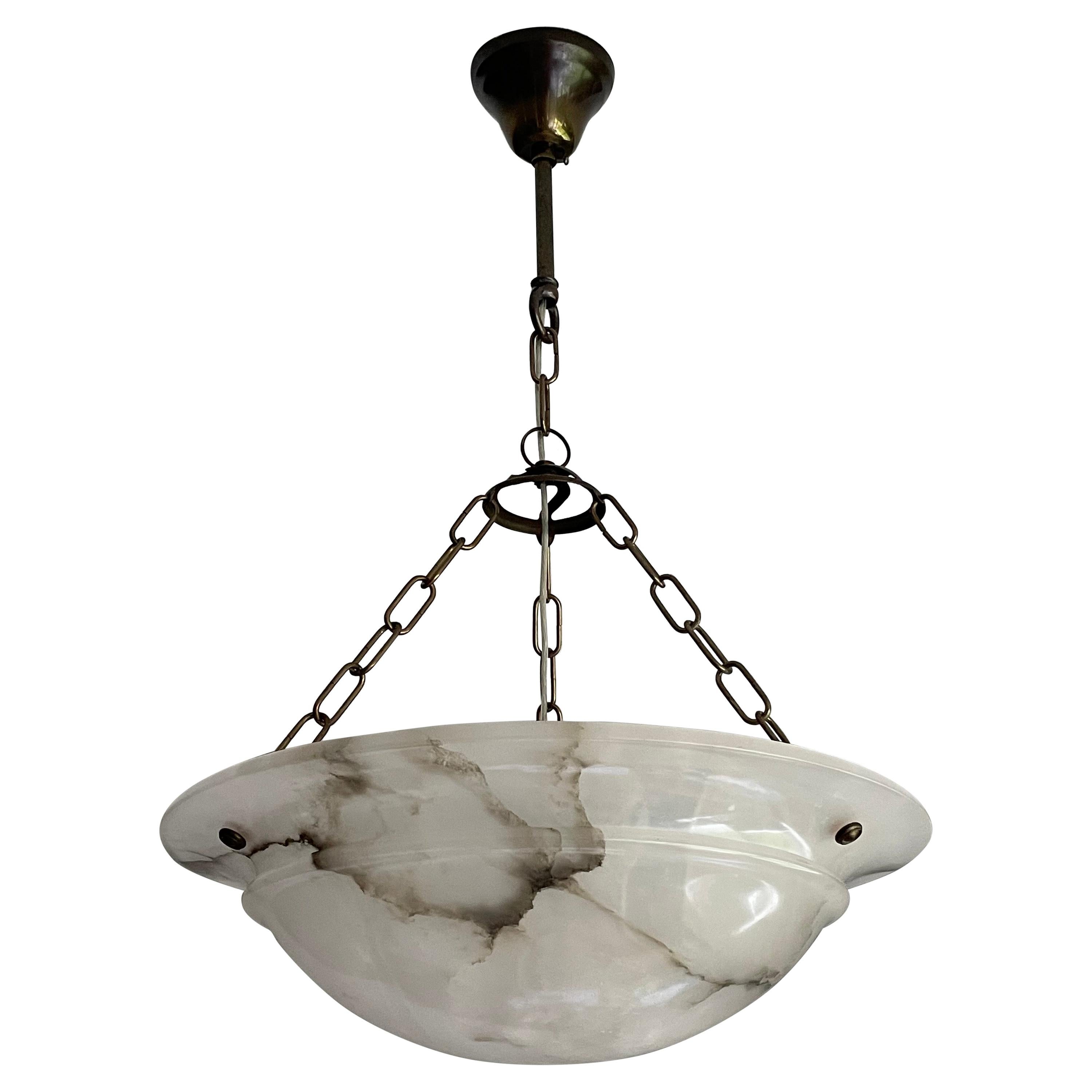 Timeless and Mint Alabaster & Brass French Art Deco Pendant Light / Chandelier
