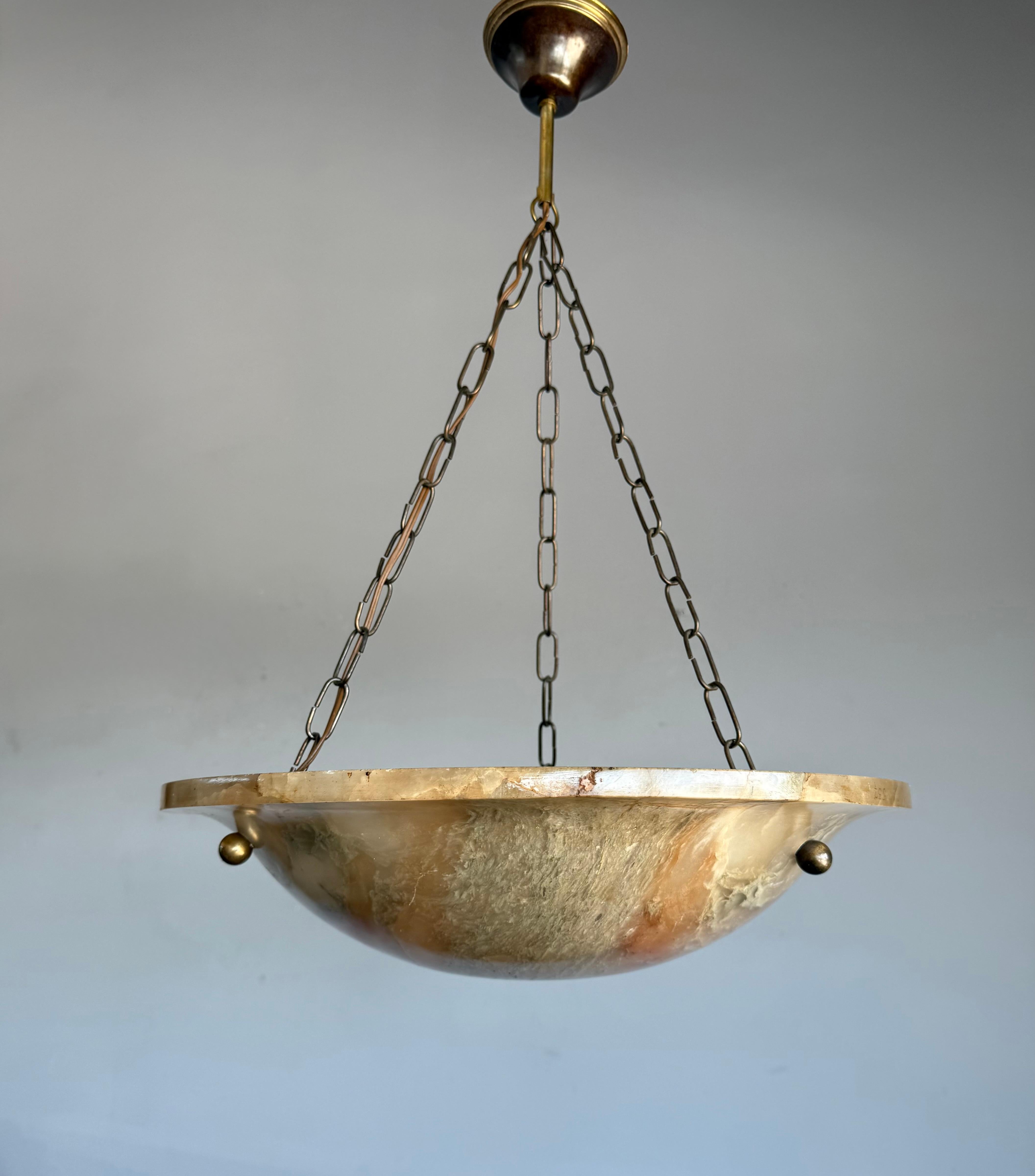Timeless Antique Alabaster Pendant Light with Unique Natural Veining, Ø 17.1 