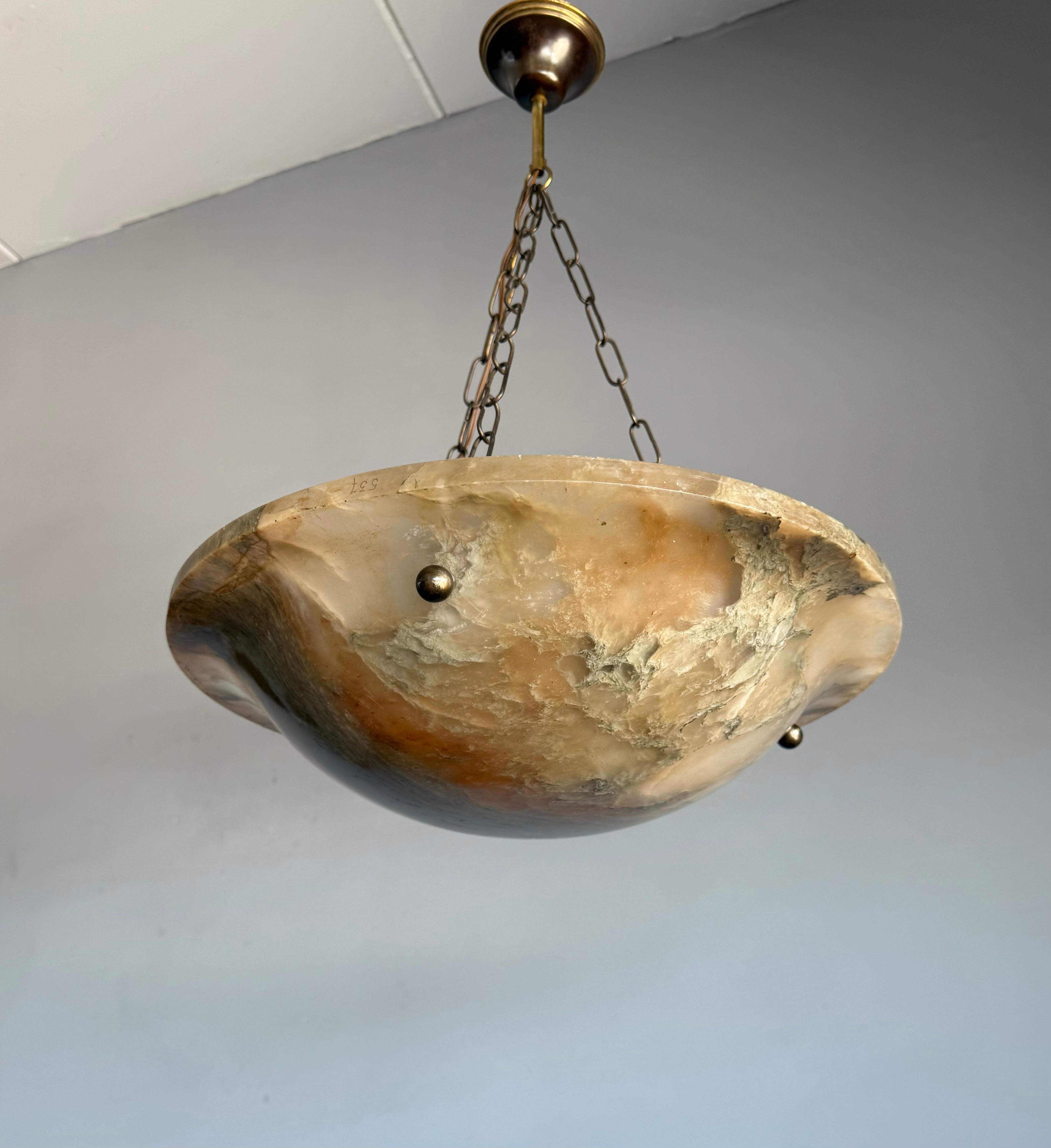 Timeless Antique Alabaster Pendant Light with Unique Natural Veining, Ø 17.1 