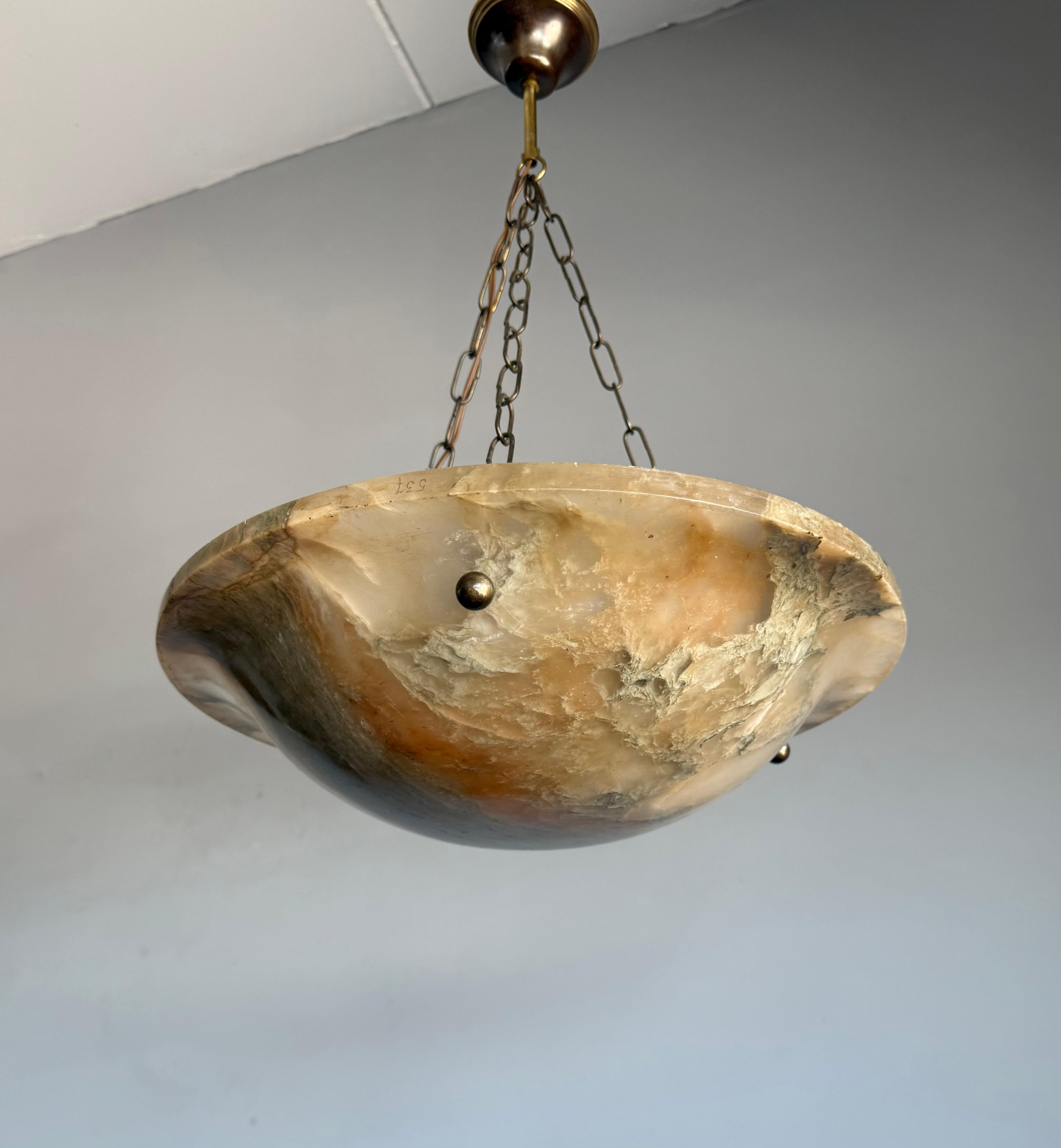 Timeless Antique Alabaster Pendant Light with Unique Natural Veining, Ø 17.1 