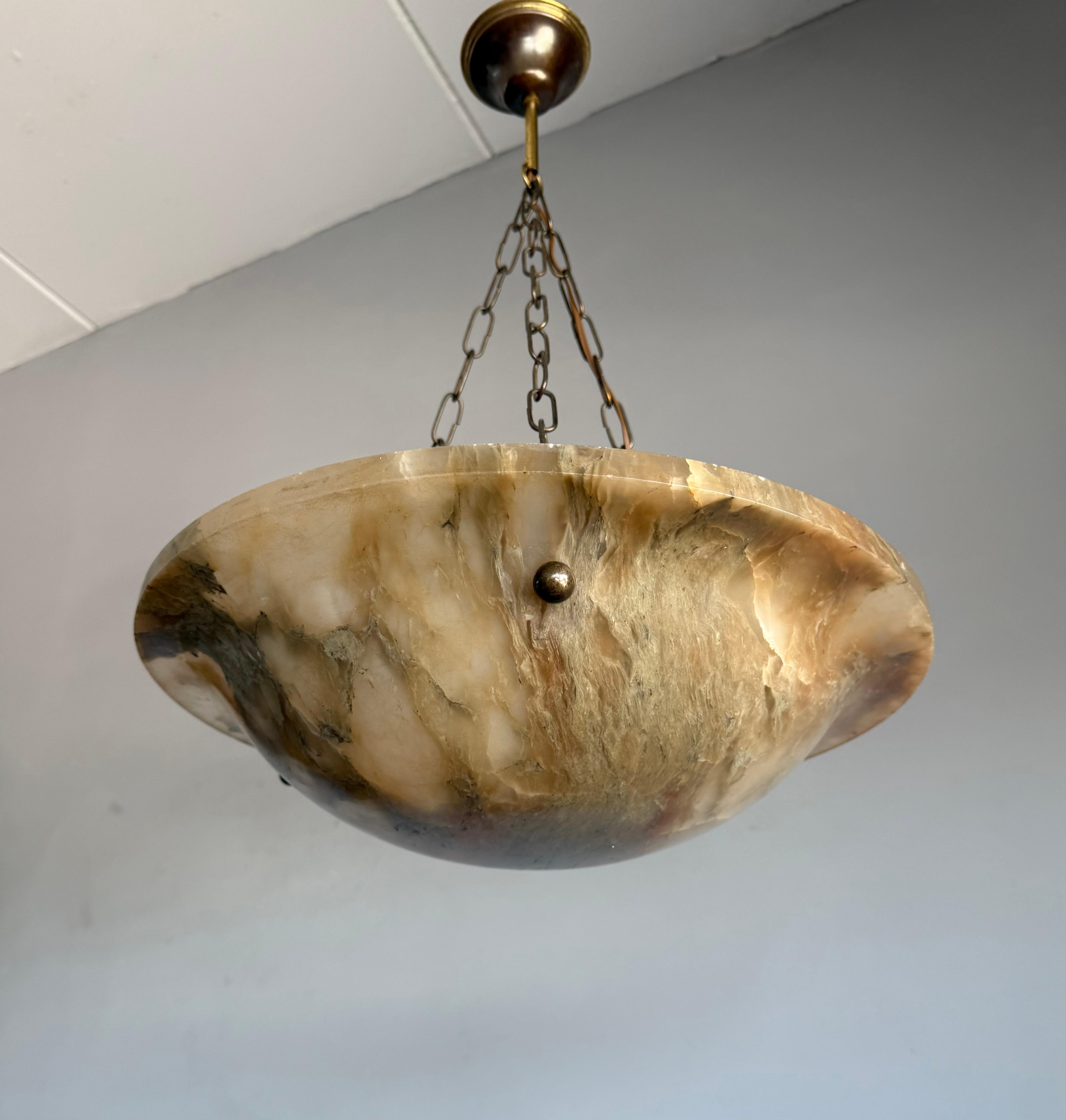 Timeless Antique Alabaster Pendant Light with Unique Natural Veining, Ø 17.1 