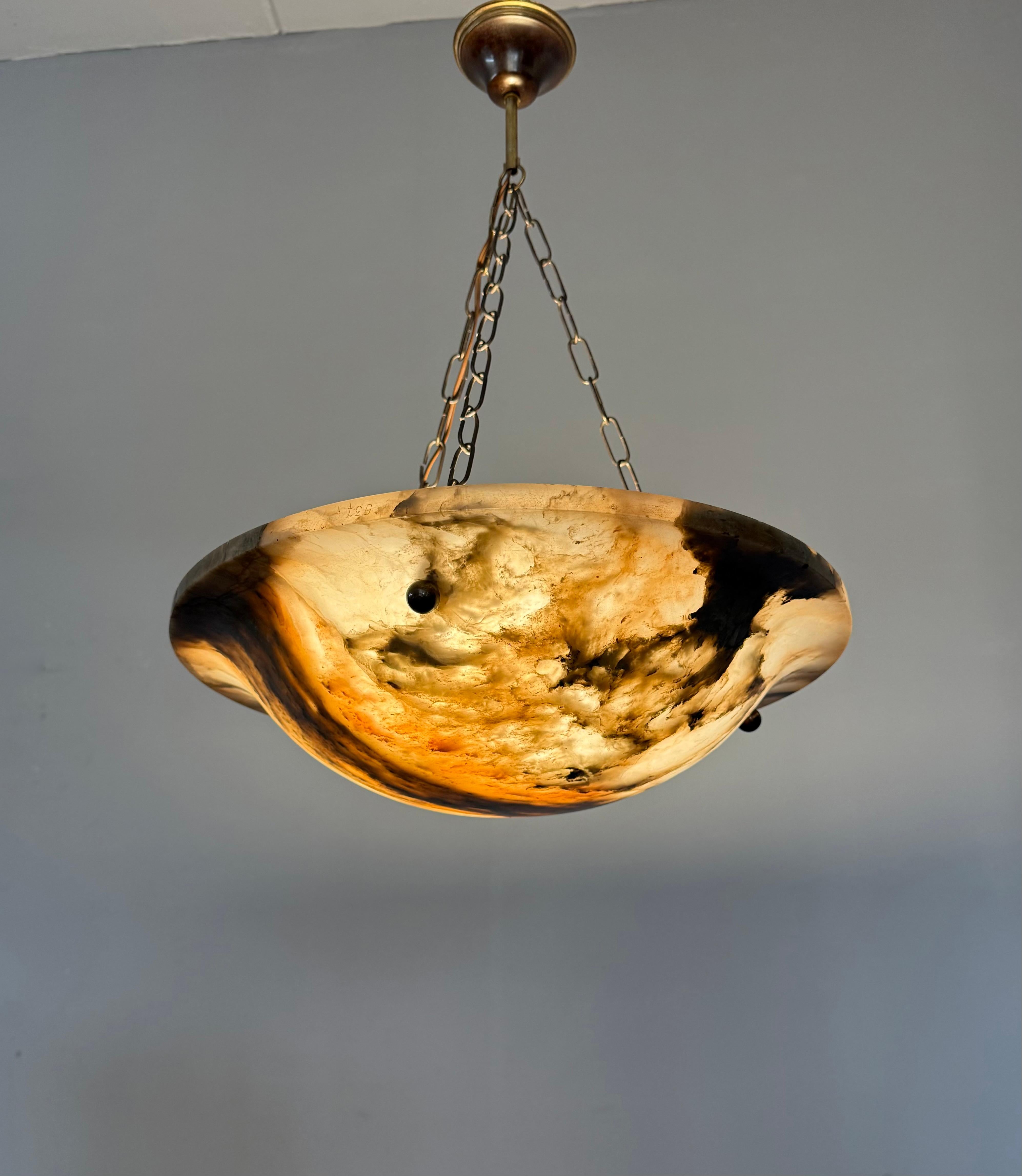 Timeless Antique Alabaster Pendant Light with Unique Natural Veining, Ø 17.1 