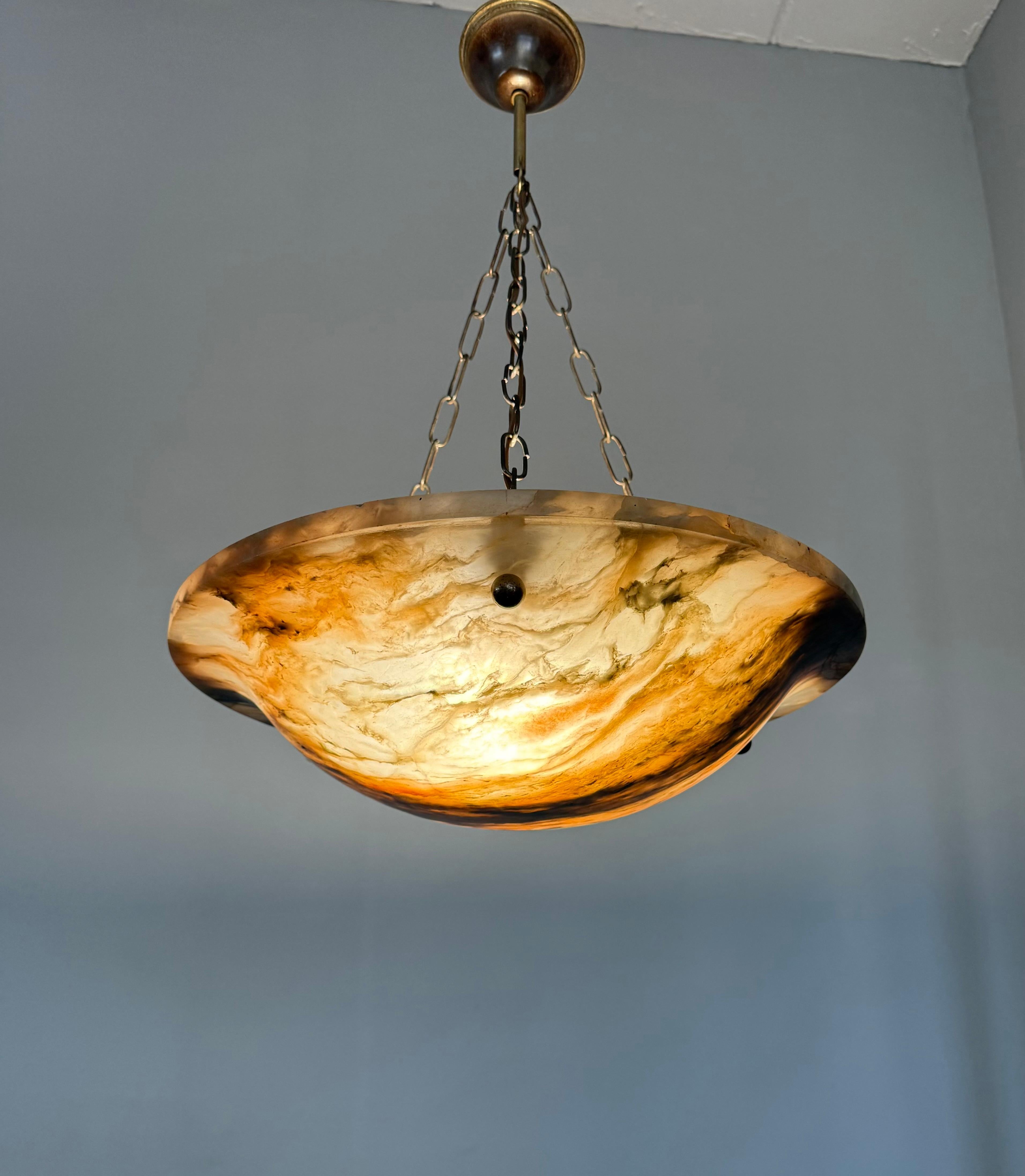 Timeless Antique Alabaster Pendant Light with Unique Natural Veining, Ø 17.1 