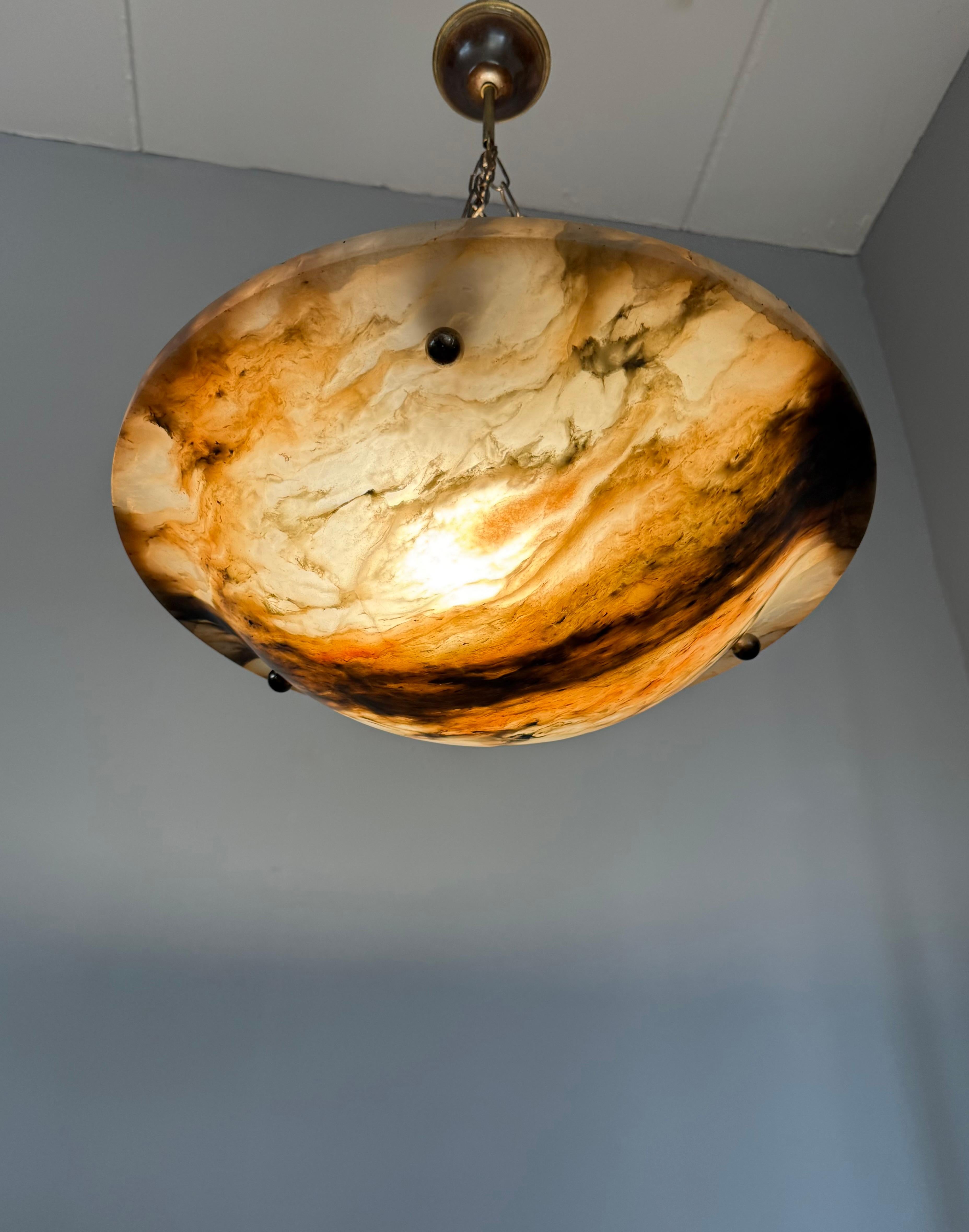 Timeless Antique Alabaster Pendant Light with Unique Natural Veining, Ø 17.1 