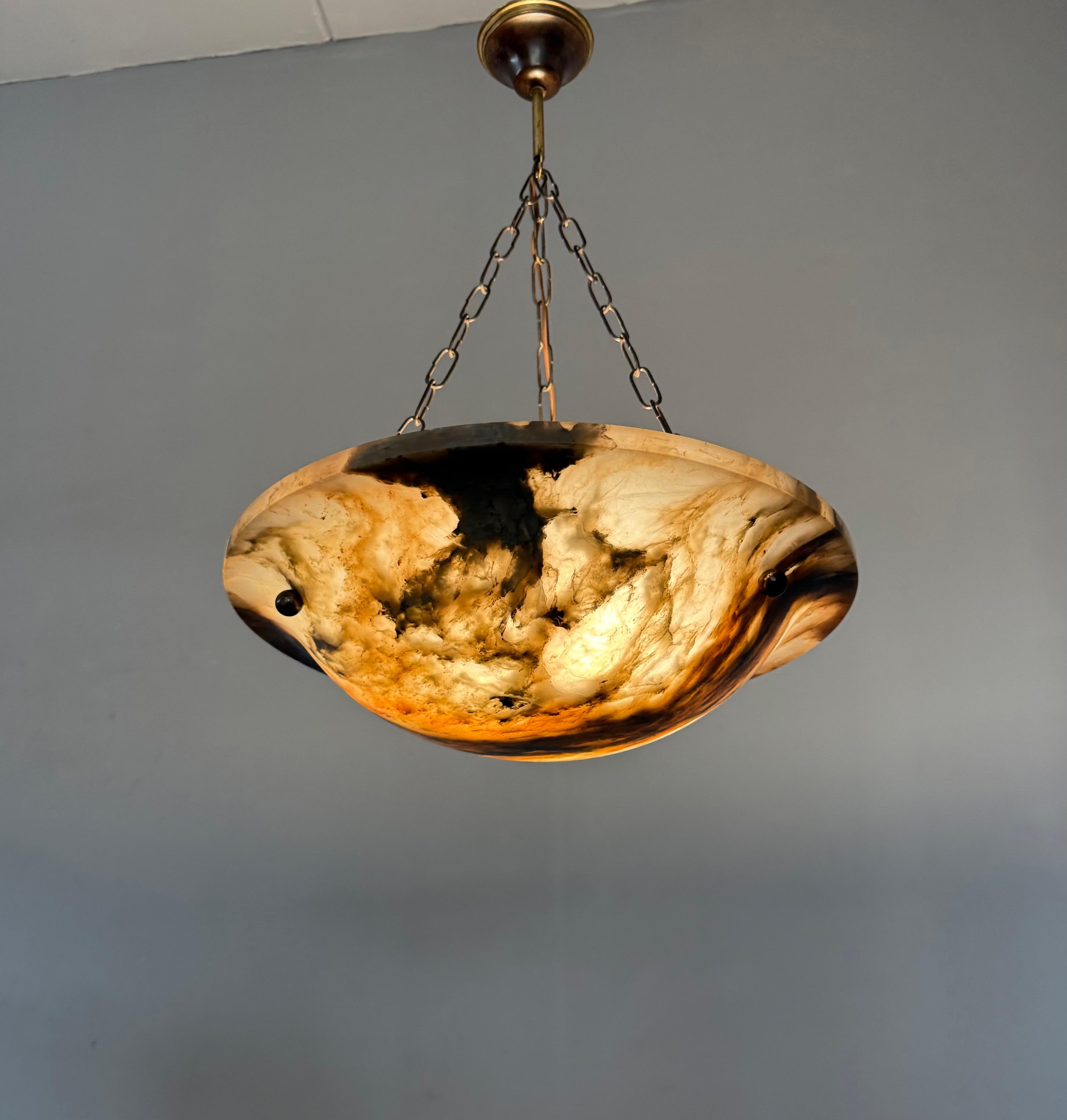 Timeless Antique Alabaster Pendant Light with Unique Natural Veining, Ø 17.1 