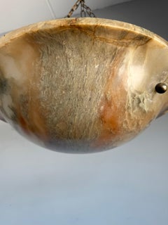 Timeless Antique Alabaster Pendant Light with Unique Natural Veining, Ø 17.1 "