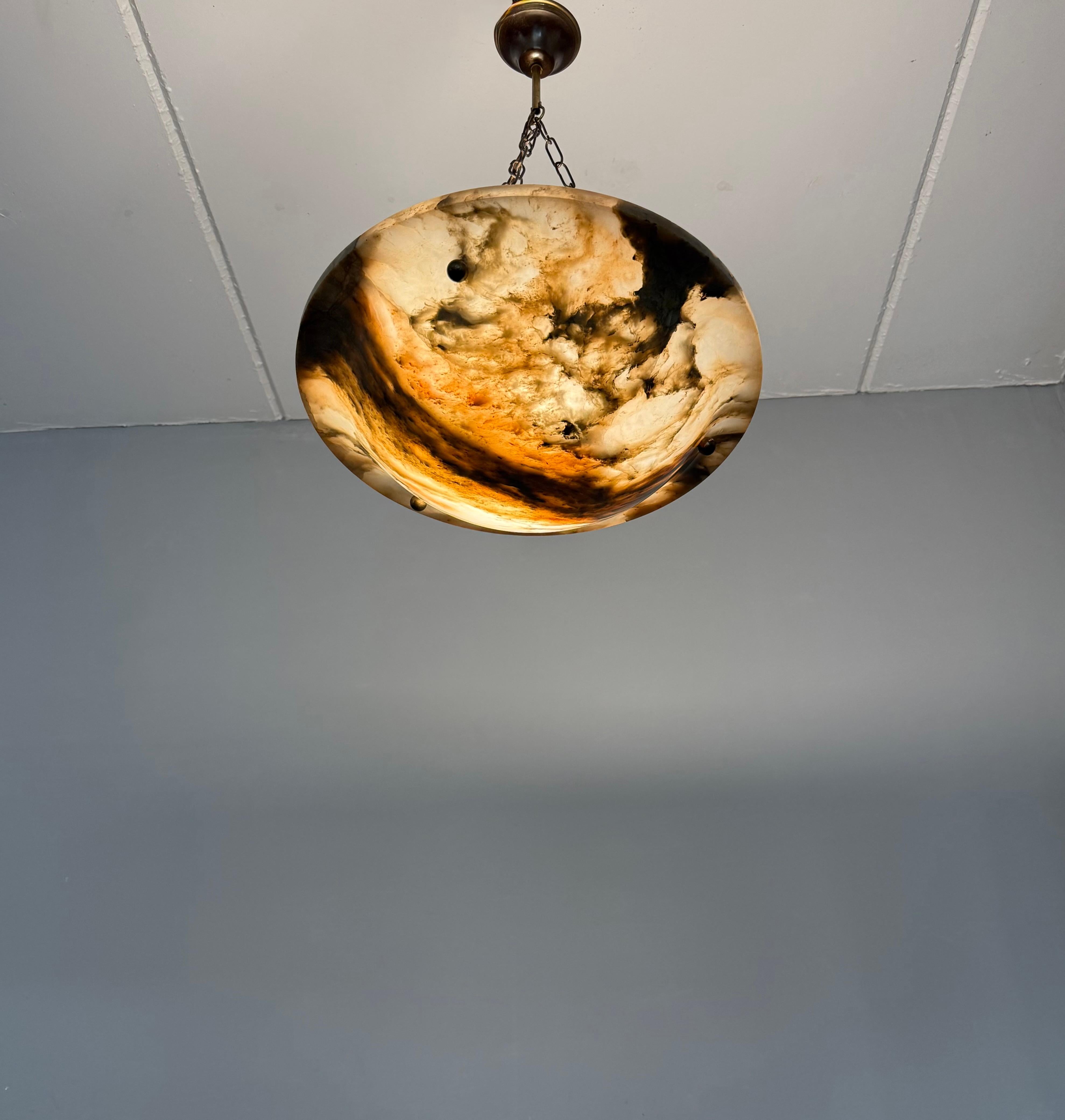 Timeless Antique Alabaster Pendant Light with Unique Natural Veining, Ø 17.1 