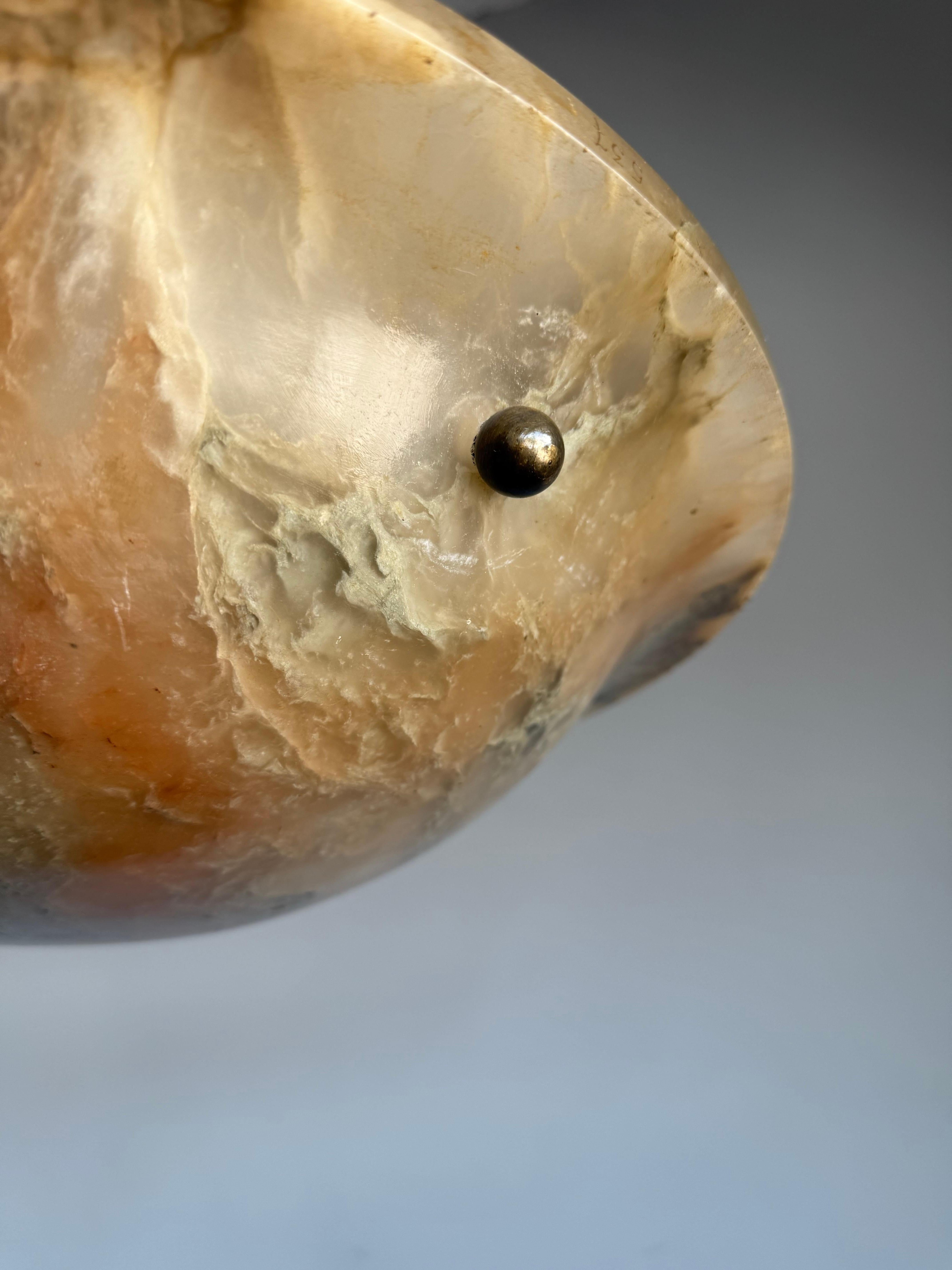 Art Deco Timeless Antique Alabaster Pendant Light with Unique Natural Veining, Ø 17.1 