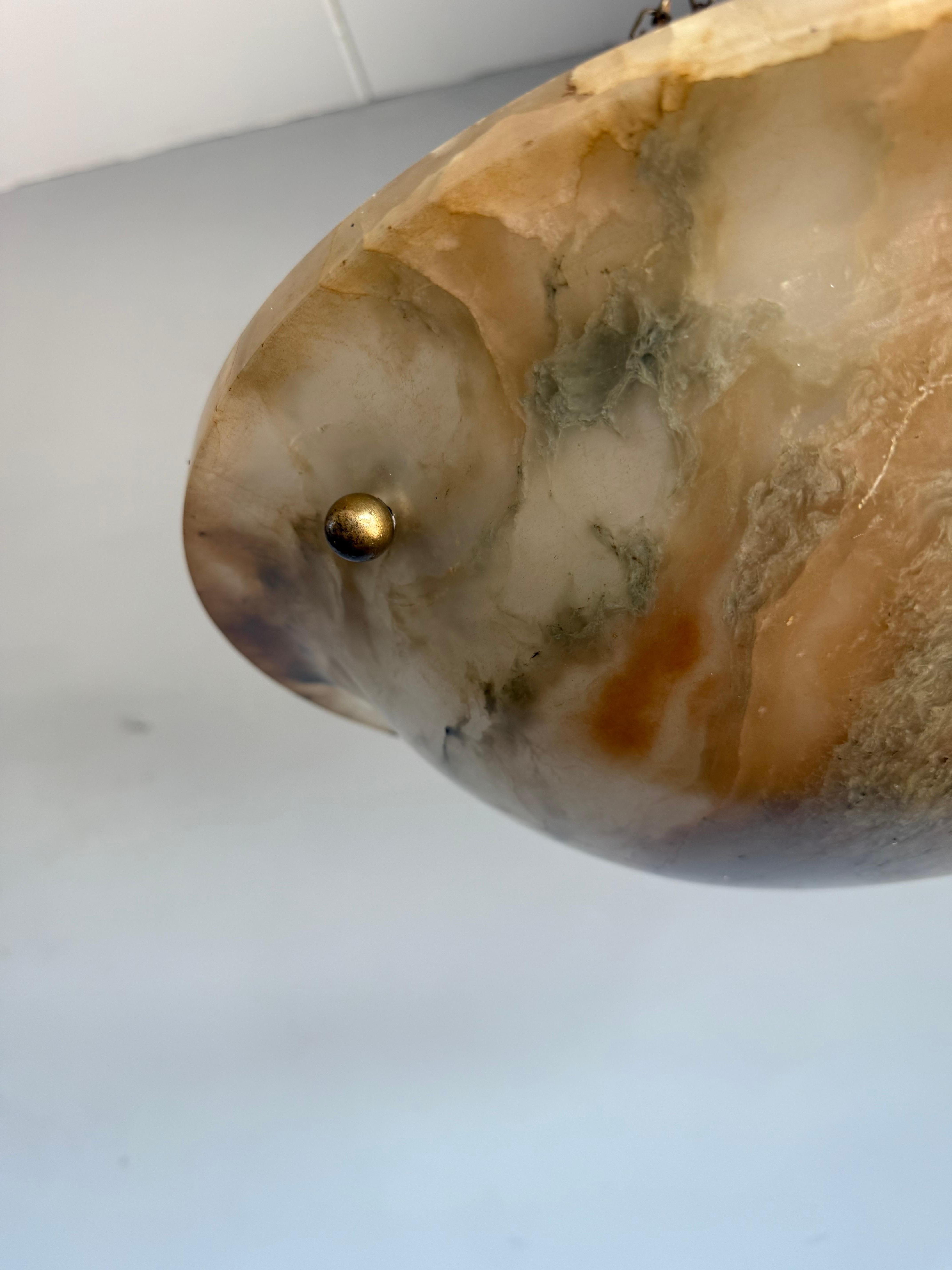 European Timeless Antique Alabaster Pendant Light with Unique Natural Veining, Ø 17.1 