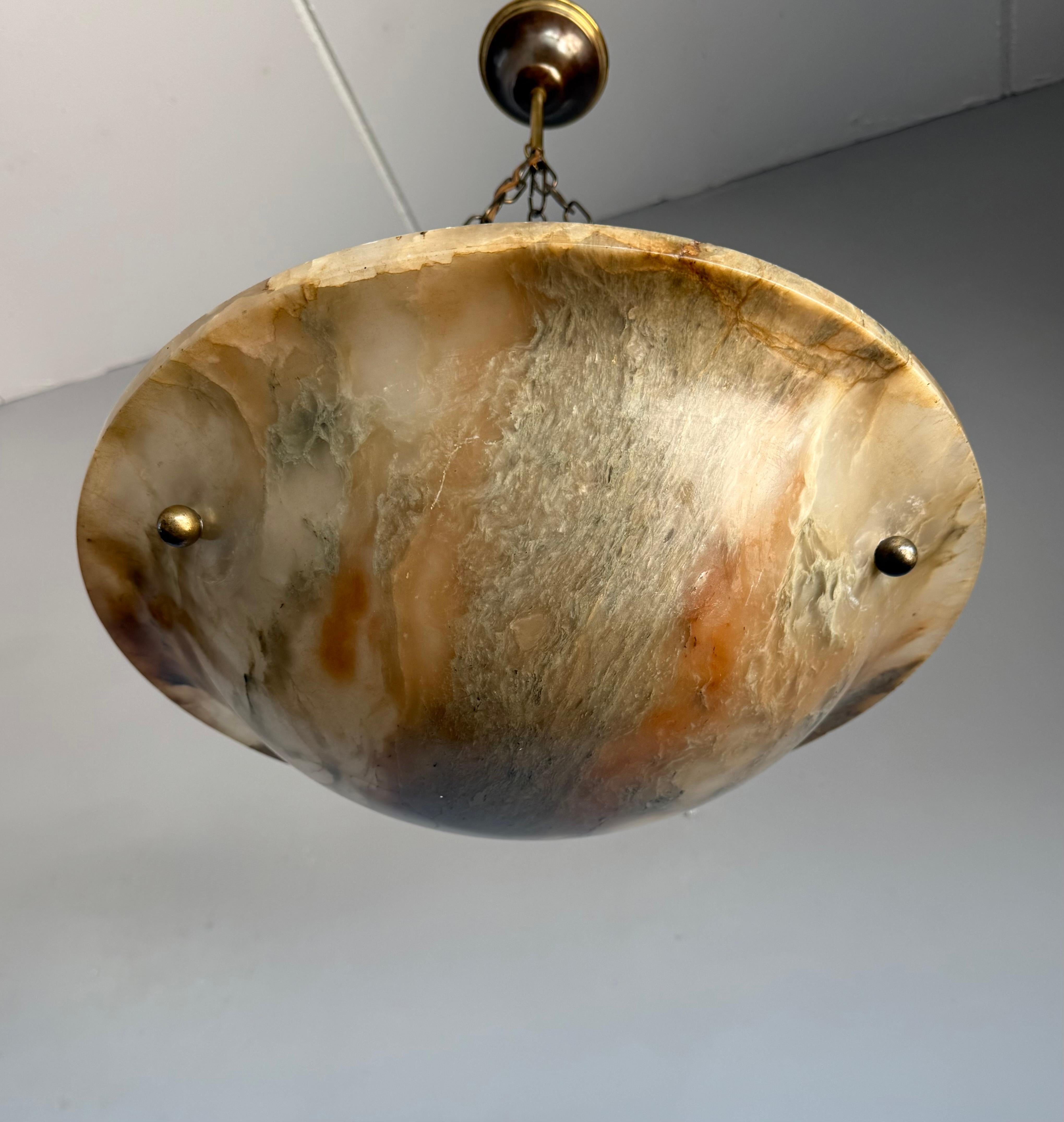 Polished Timeless Antique Alabaster Pendant Light with Unique Natural Veining, Ø 17.1 
