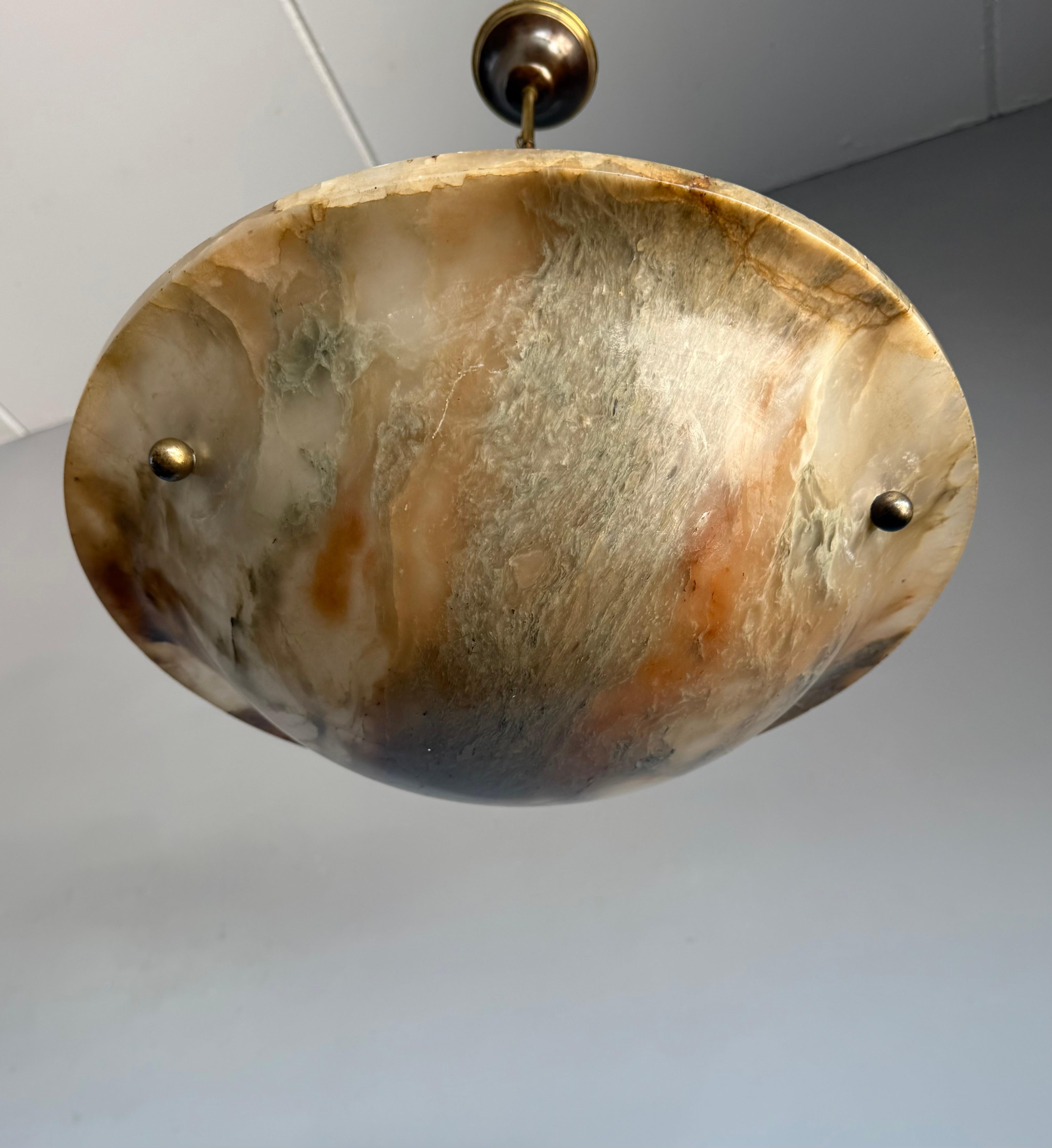 Timeless Antique Alabaster Pendant Light with Unique Natural Veining, Ø 17.1 