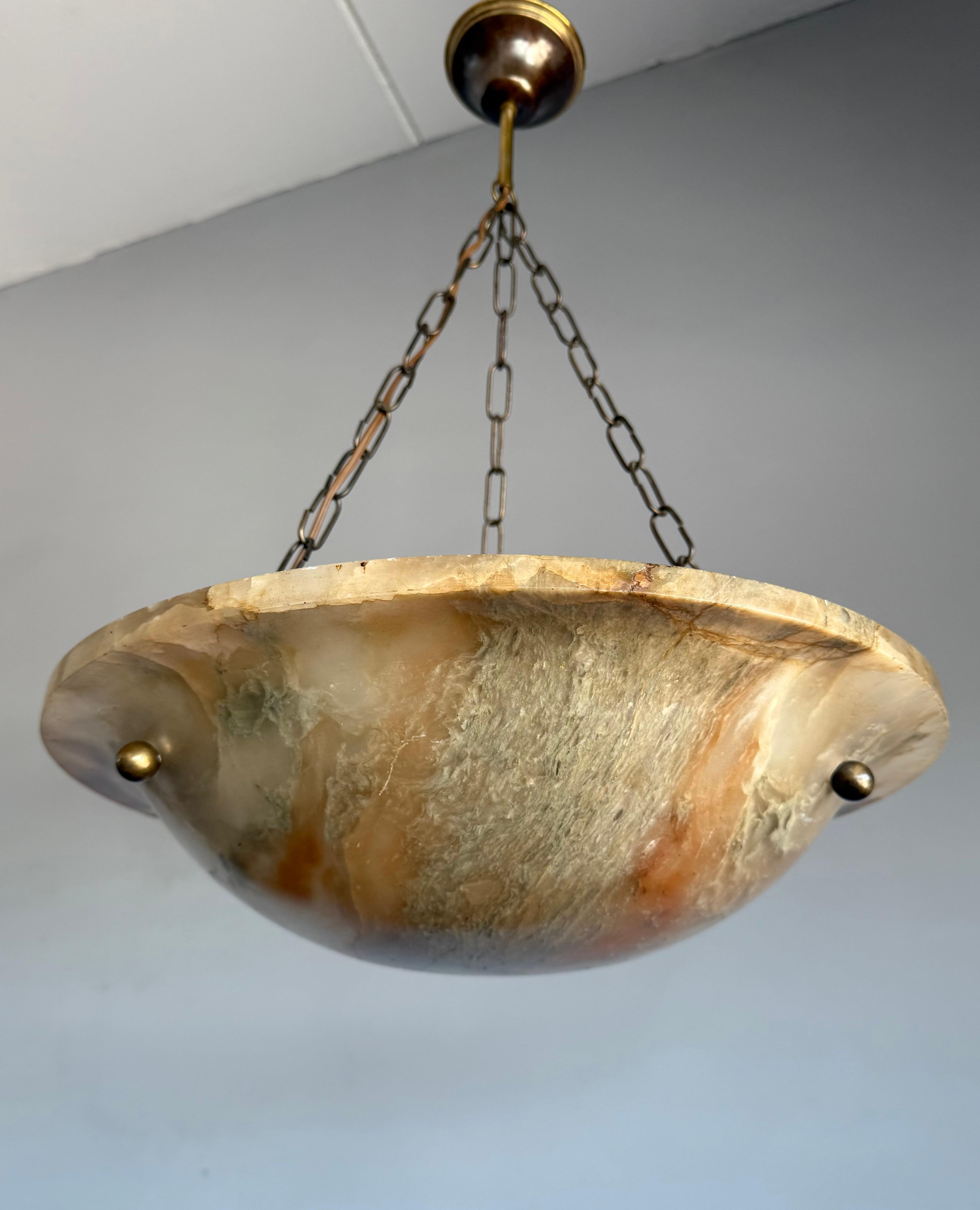 Timeless Antique Alabaster Pendant Light with Unique Natural Veining, Ø 17.1 