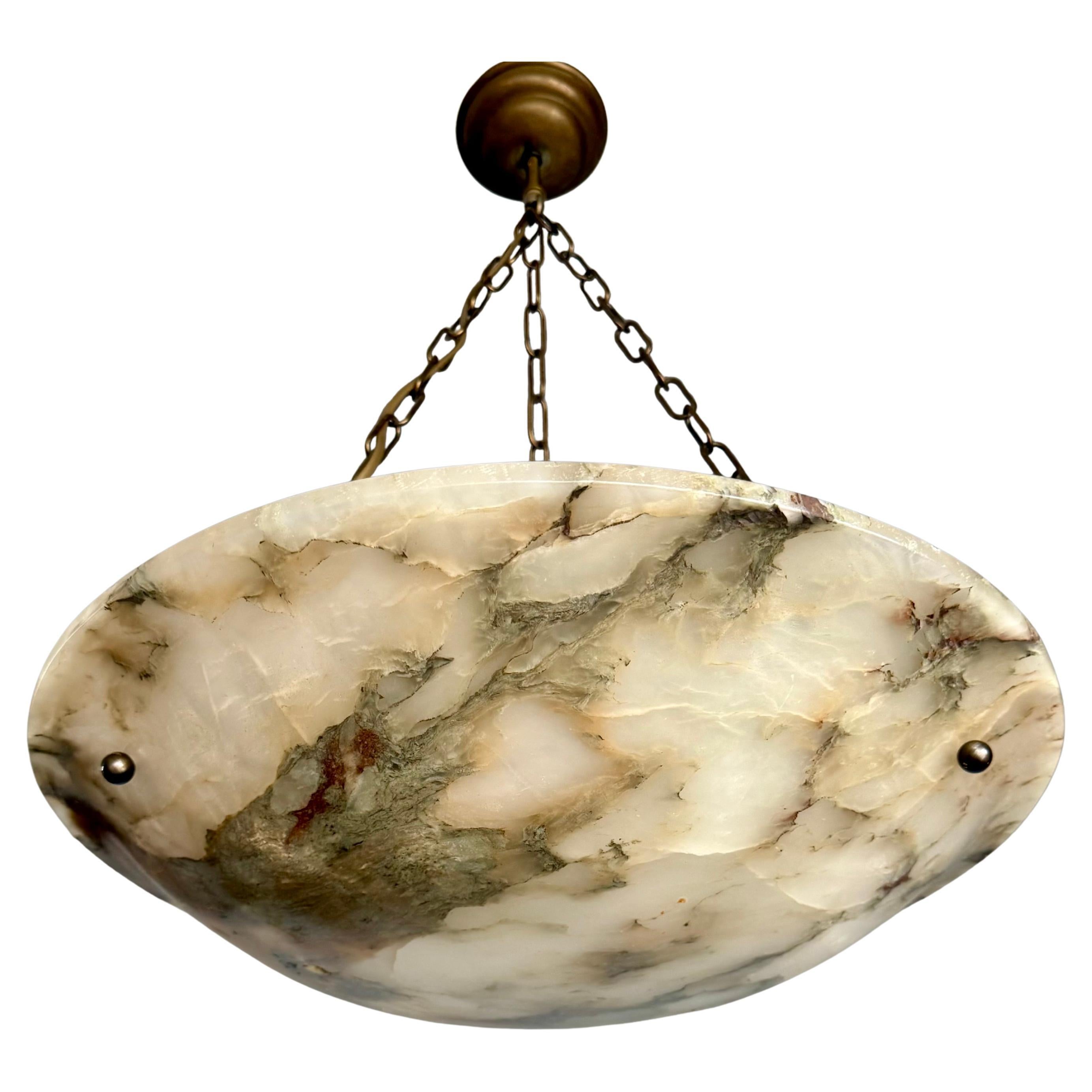 Timeless Antique Alabaster Pendant Light with Unique Natural Veining, Ø 19.3"