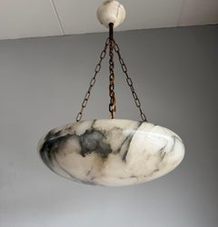TIMELESS Art Deco ALABASTER PENDANT LIGHT, Large dia. 20" Bowl, circa 1920