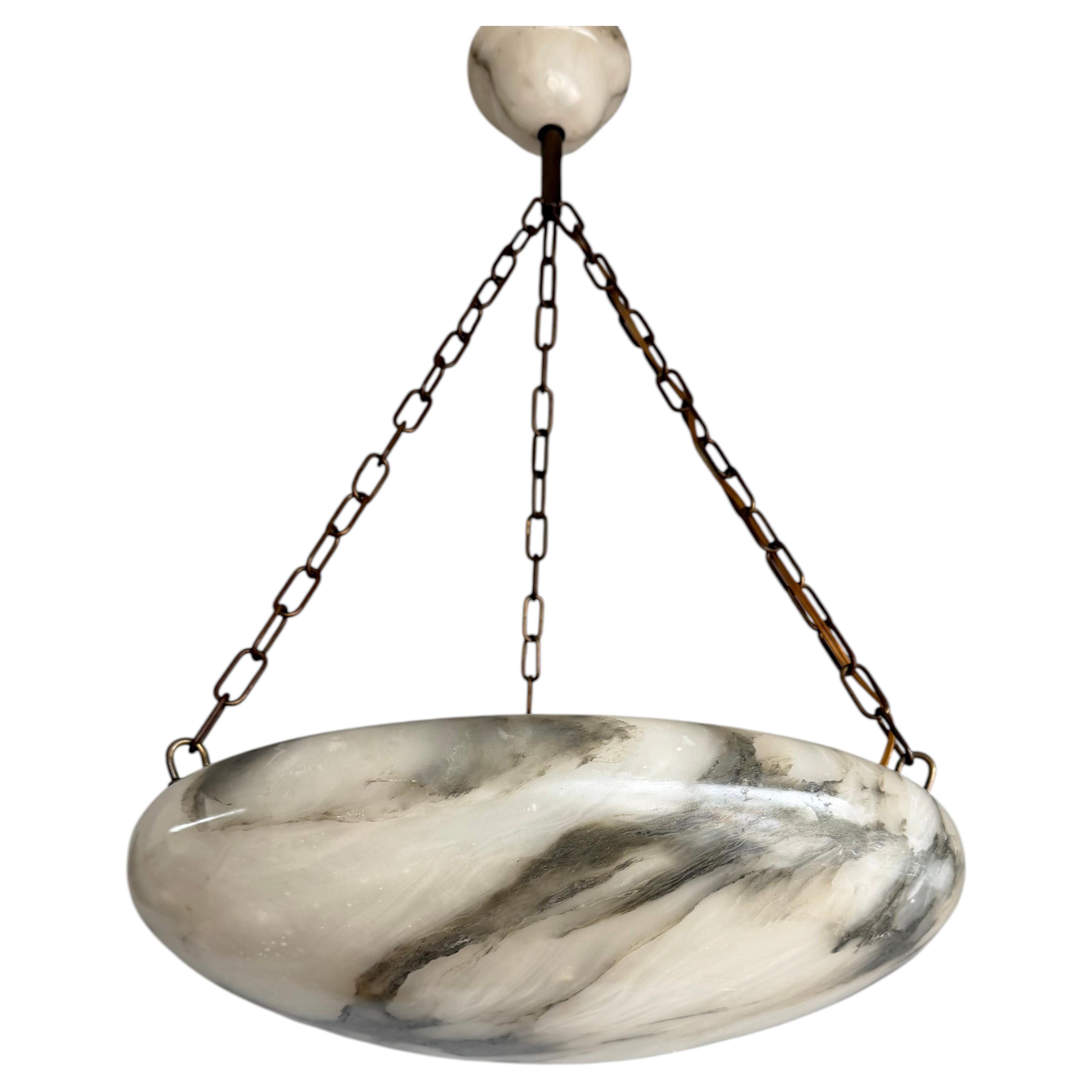 TIMELESS Art Deco ALABASTER PENDANT LIGHT, Large dia. 20" Bowl, circa 1920