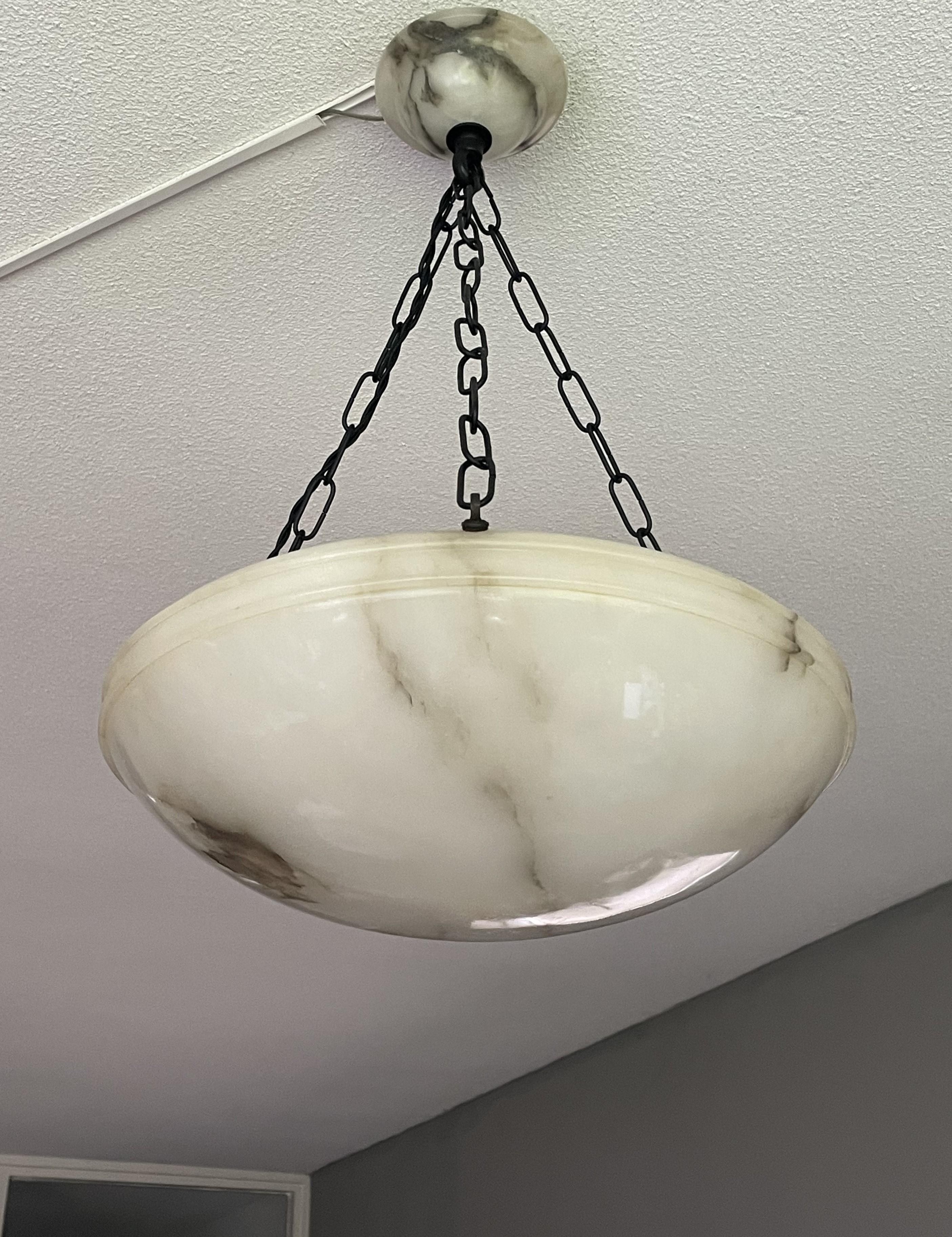 Wire Timeless Art Deco Design Alabaster Pendant / Light Fixture Great Condition, 1920 For Sale