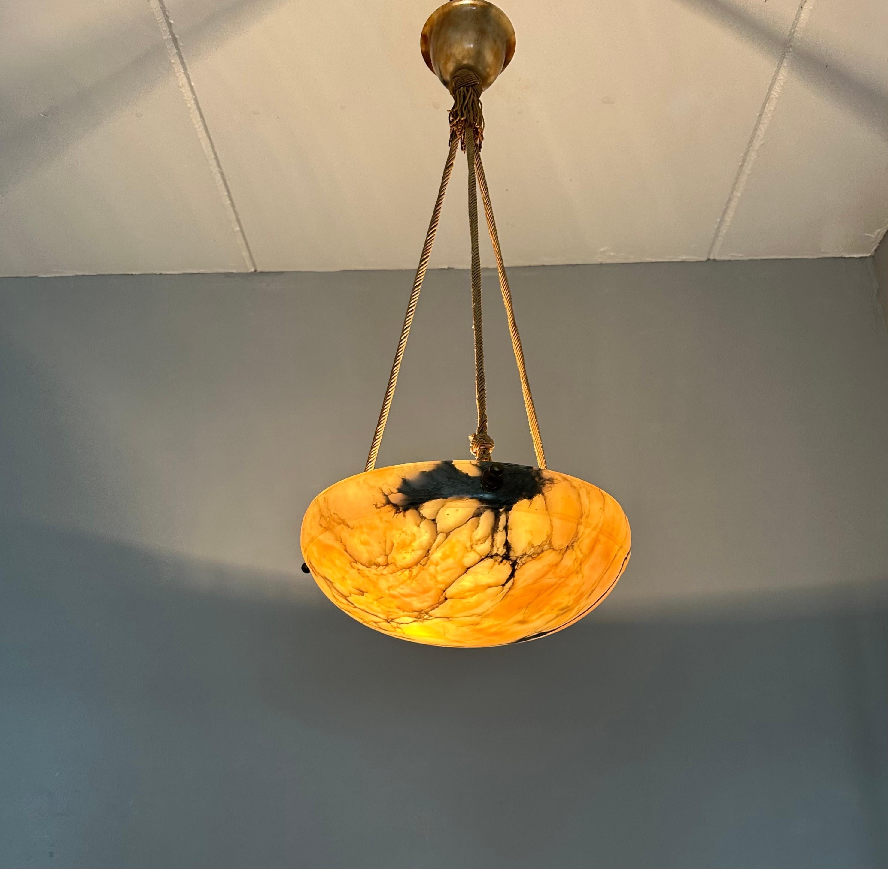 Timeless Art Deco Design Alabaster Pendant Light, Superb Condition Fixture 1910s 3