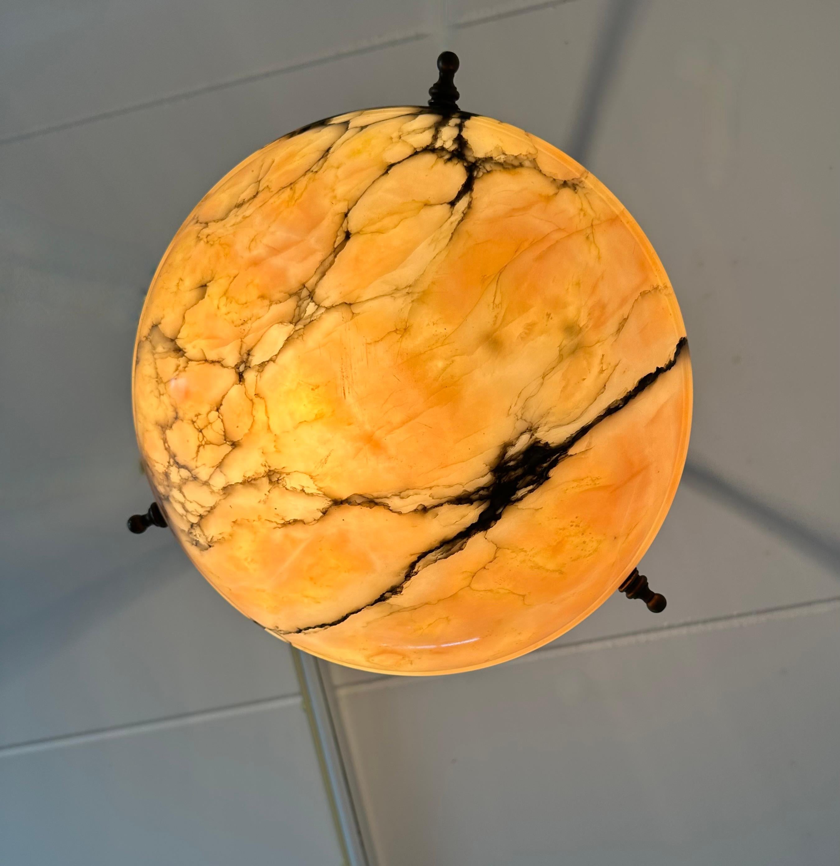 Timeless Art Deco Design Alabaster Pendant Light, Superb Condition Fixture 1910s 5