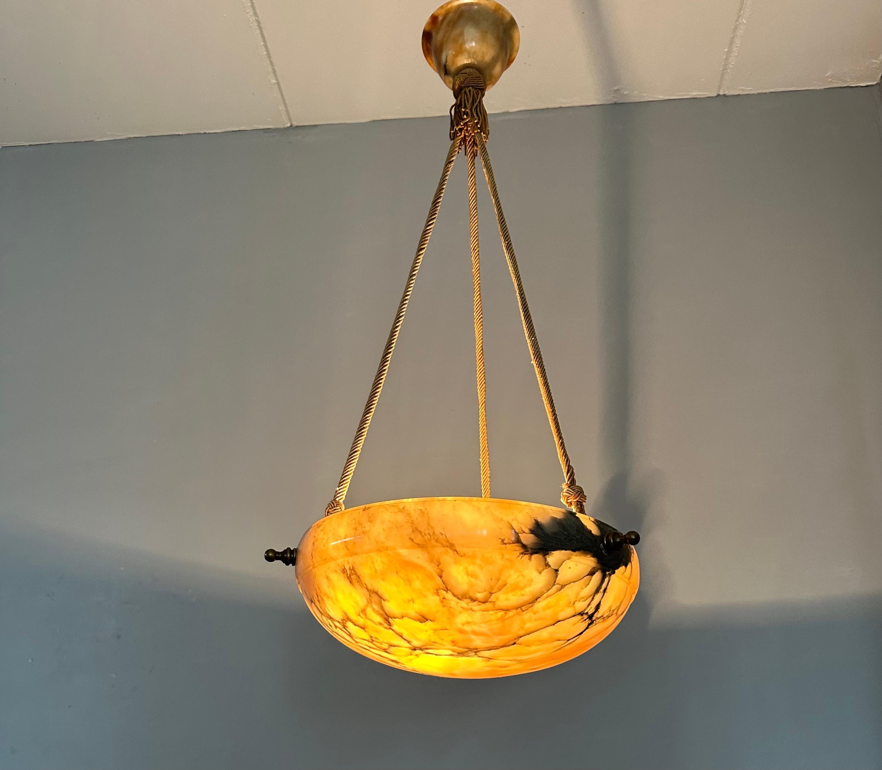 Timeless Art Deco Design Alabaster Pendant Light, Superb Condition Fixture 1910s 6