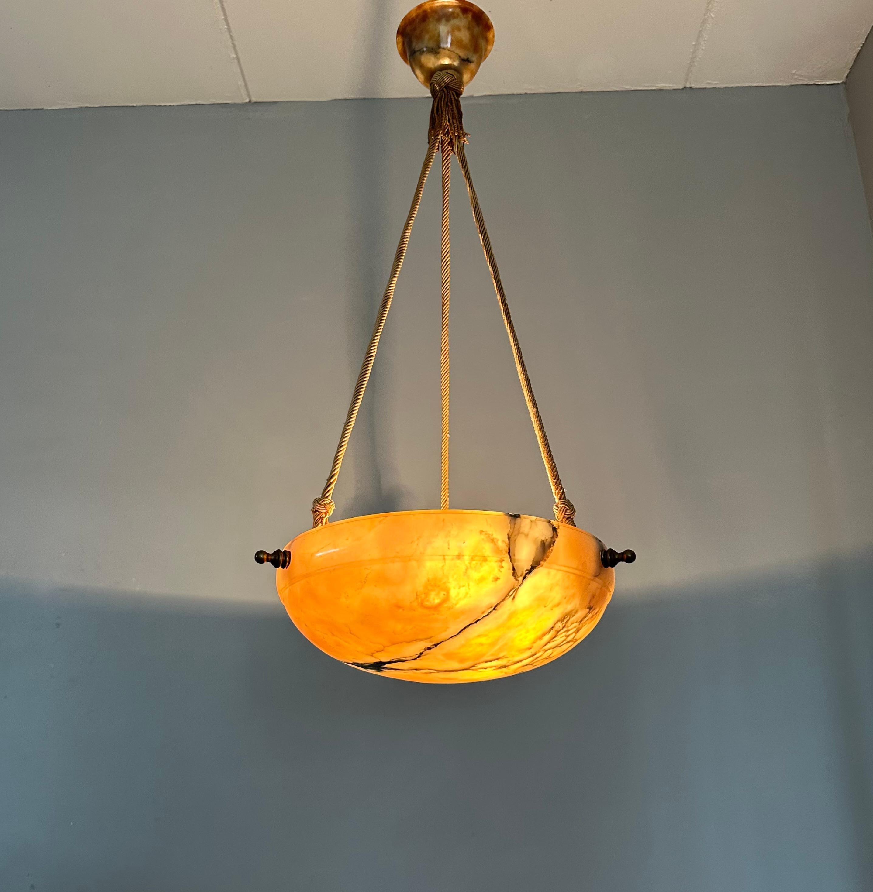 Timeless Art Deco Design Alabaster Pendant Light, Superb Condition Fixture 1910s 7