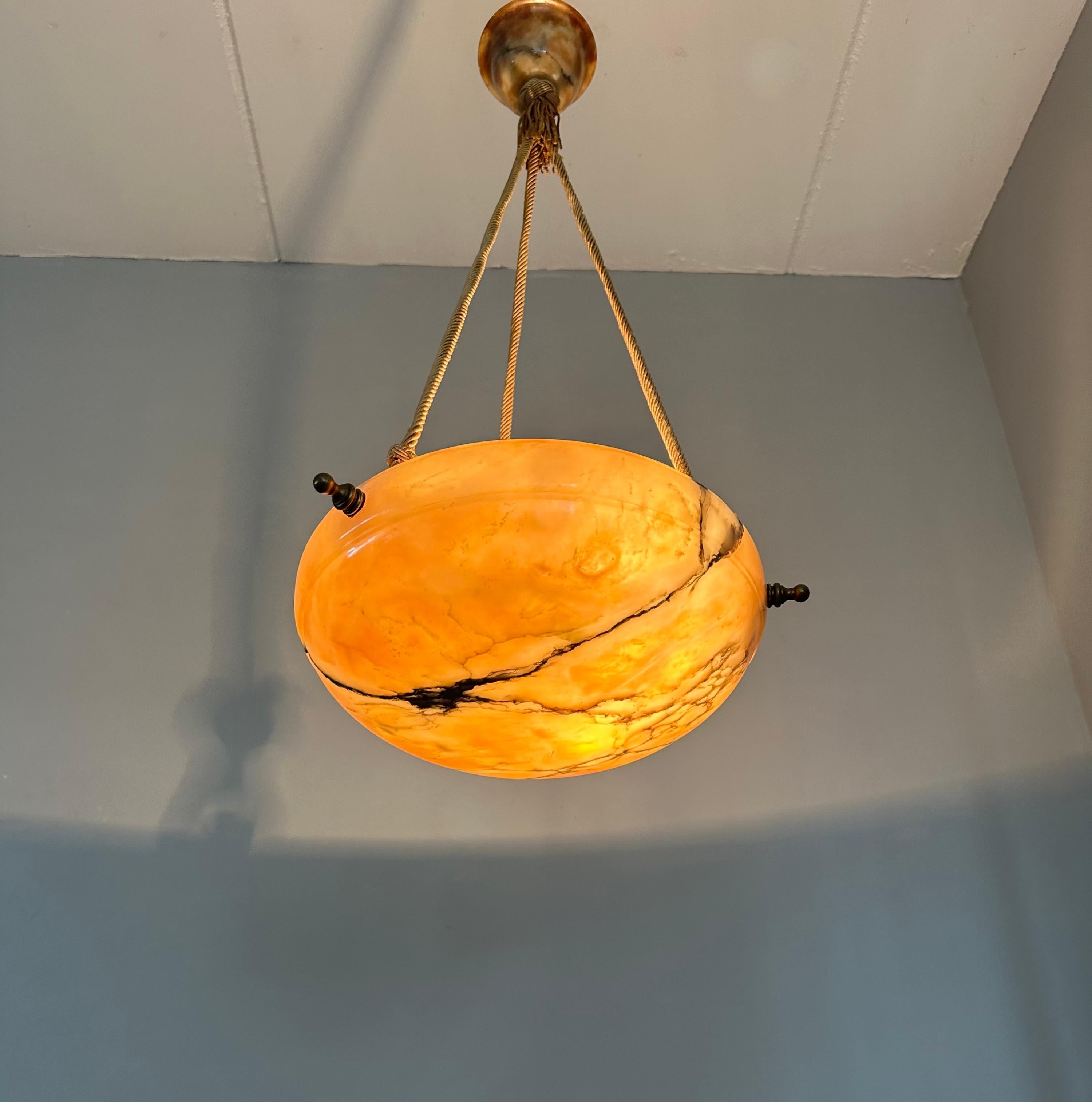 Timeless Art Deco Design Alabaster Pendant Light, Superb Condition Fixture 1910s 8