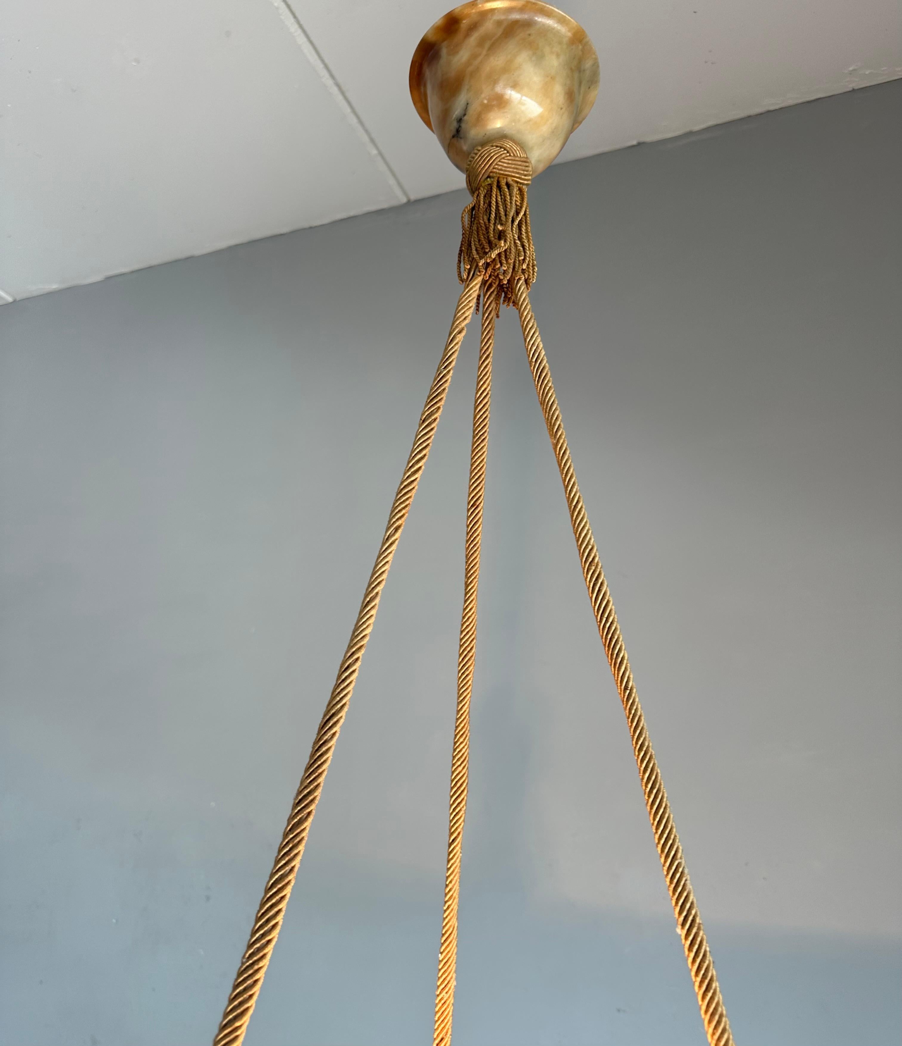 Timeless Art Deco Design Alabaster Pendant Light, Superb Condition Fixture 1910s 9