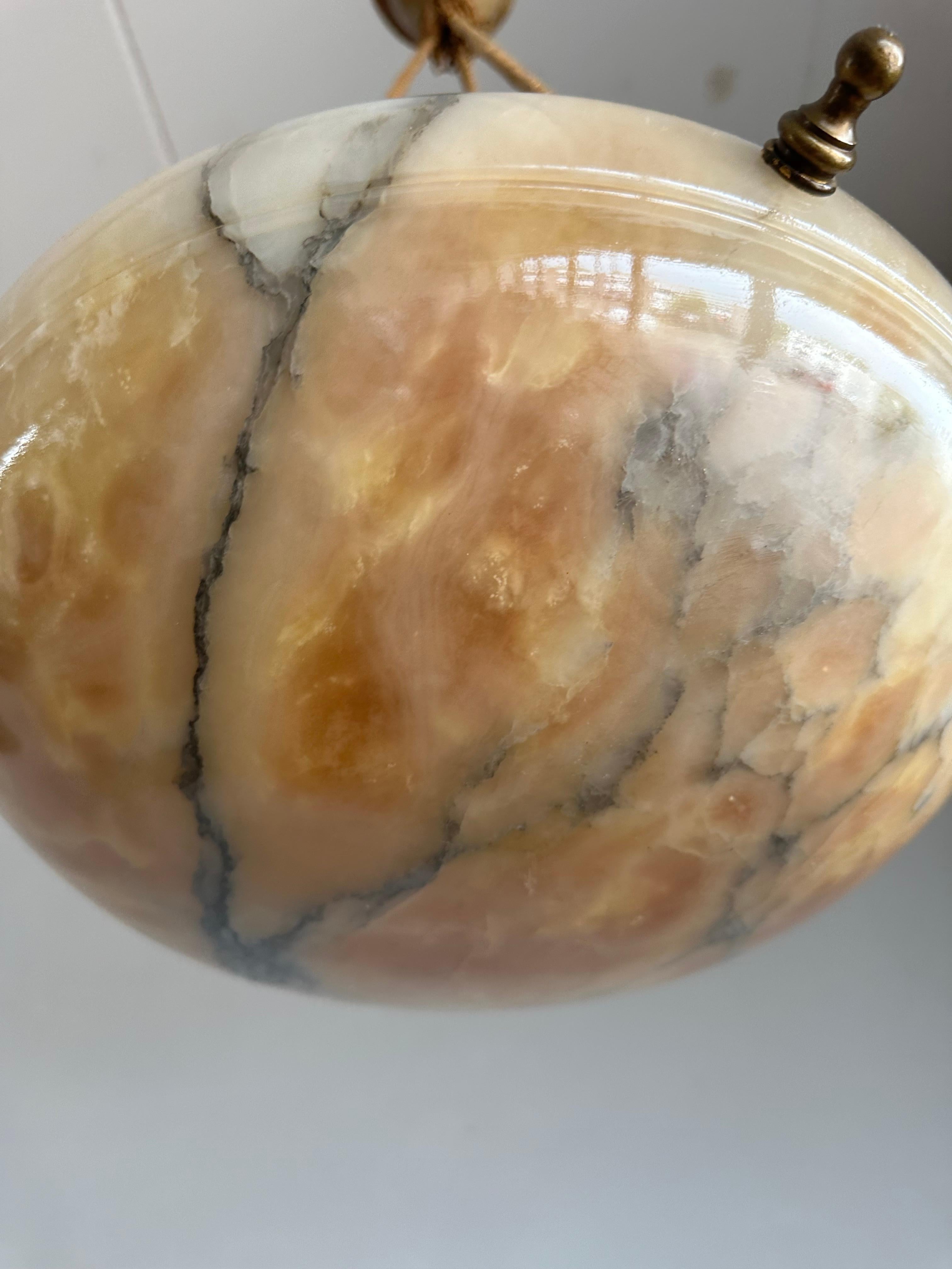 Timeless Art Deco Design Alabaster Pendant Light, Superb Condition Fixture 1910s 11