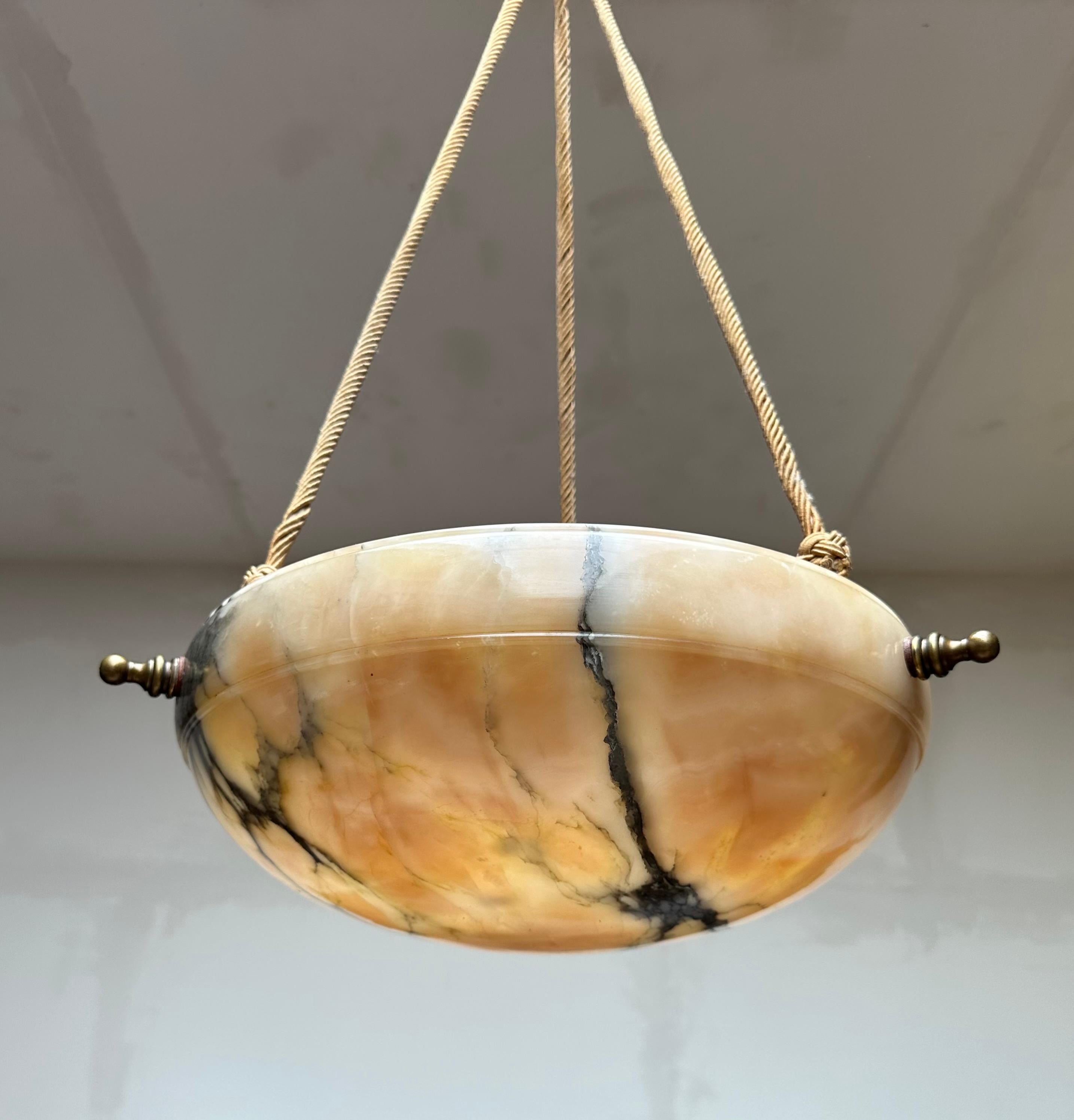 Timeless Art Deco Design Alabaster Pendant Light, Superb Condition Fixture 1910s 12