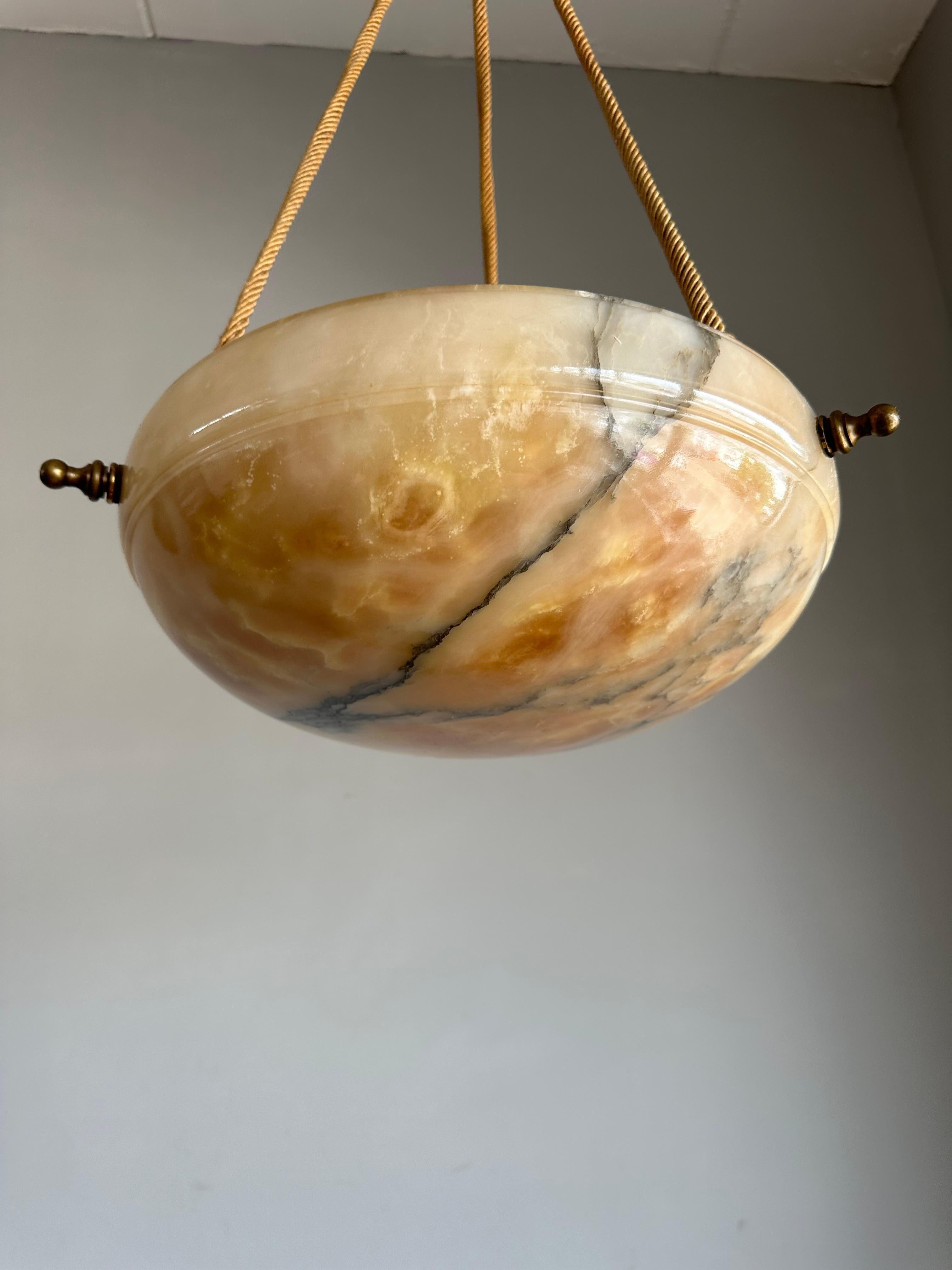 French Timeless Art Deco Design Alabaster Pendant Light, Superb Condition Fixture 1910s
