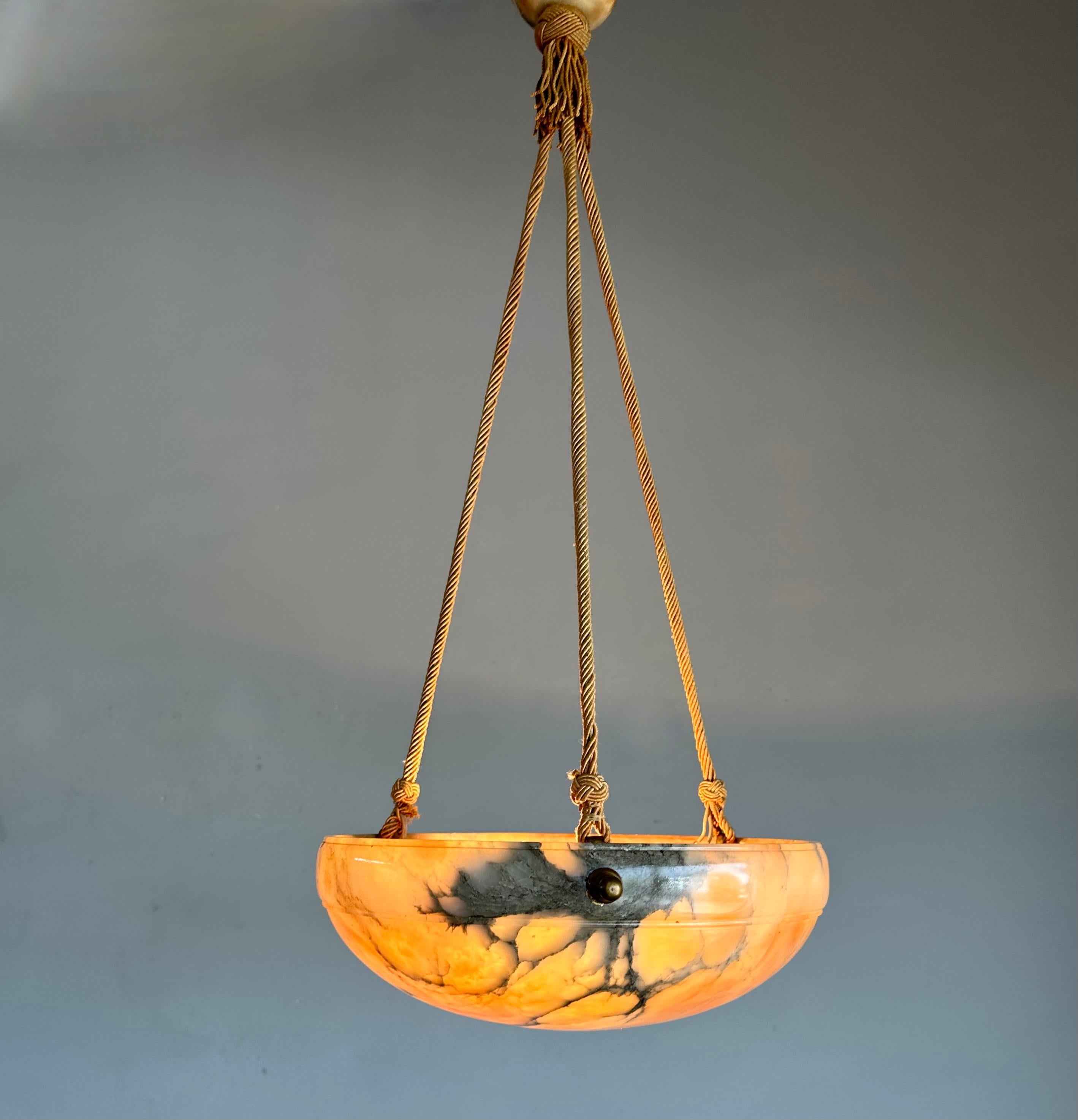 20th Century Timeless Art Deco Design Alabaster Pendant Light, Superb Condition Fixture 1910s