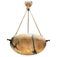Timeless Art Deco Design Alabaster Pendant Light, Superb Condition Fixture 1910s