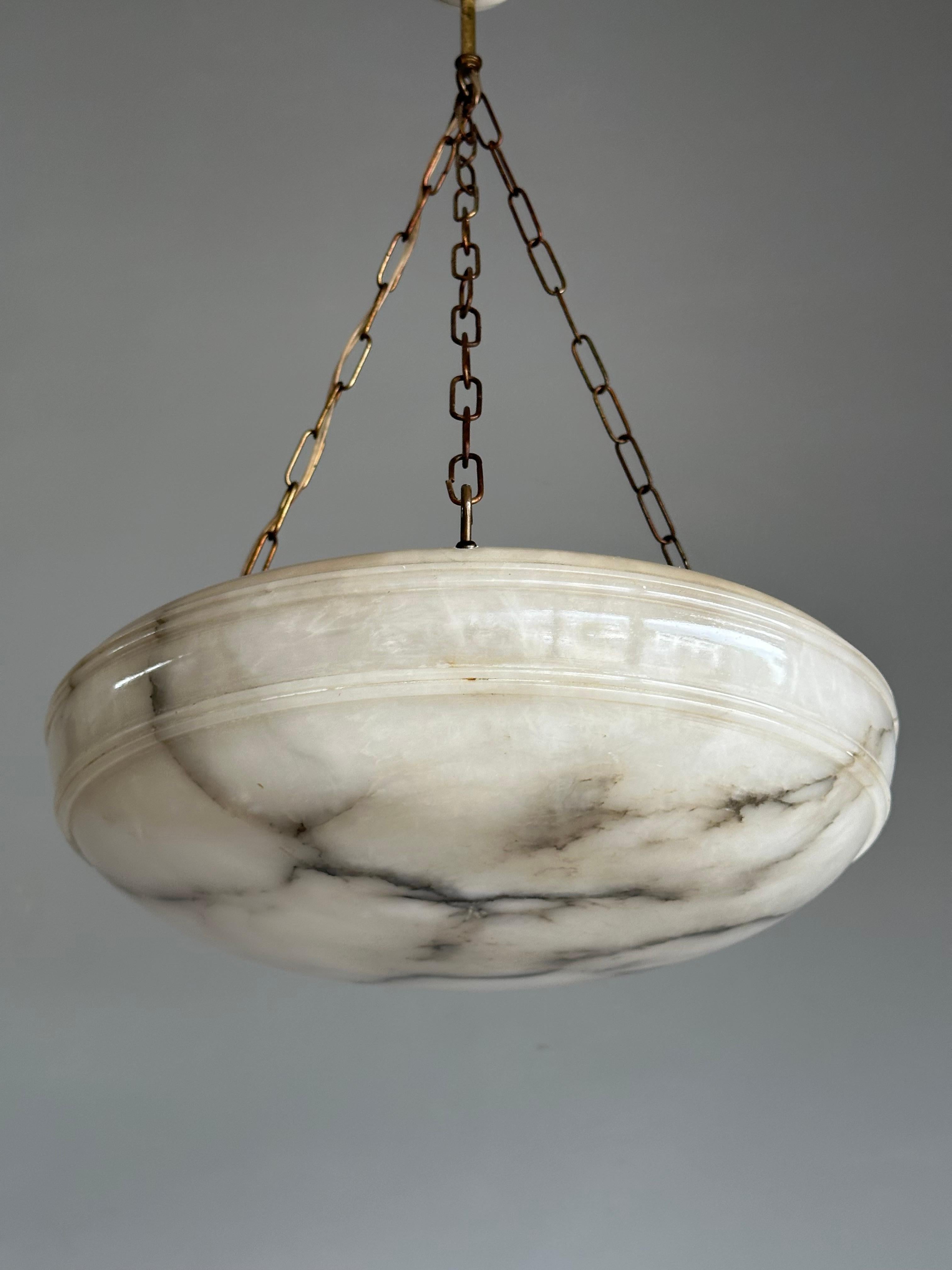 Hand-Carved Timeless Art Deco Design Large Alabaster Pendant Light in Good Condition 1910