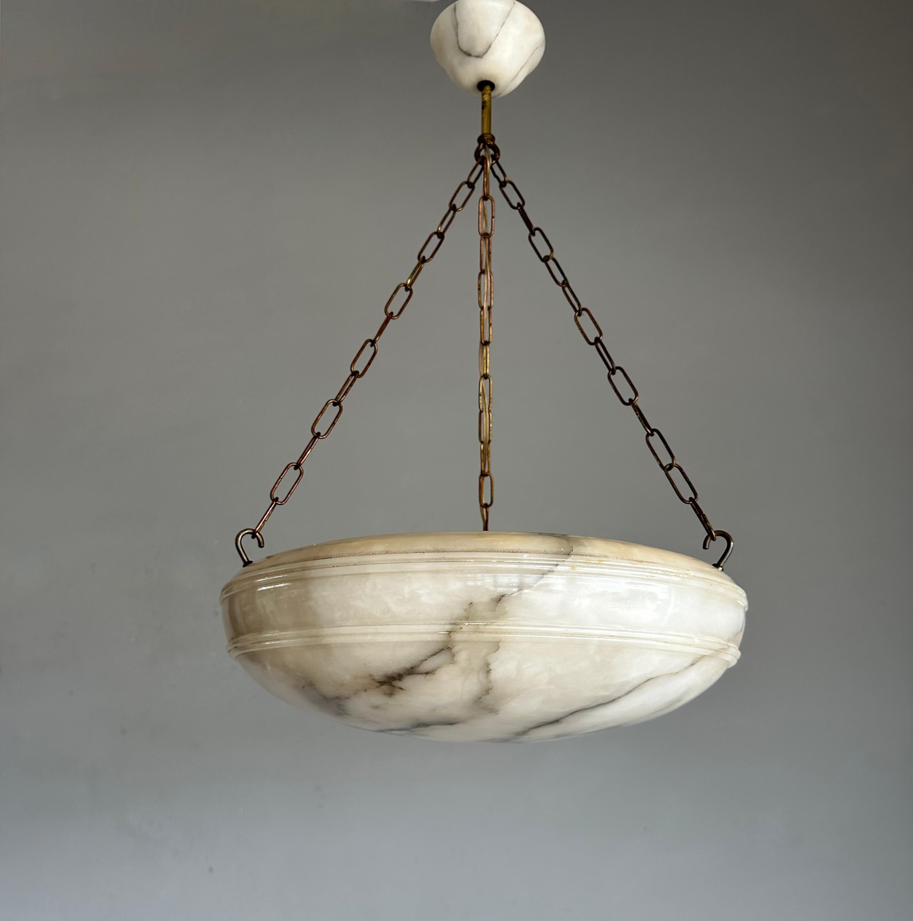 Brass Timeless Art Deco Design Large Alabaster Pendant Light in Good Condition 1910