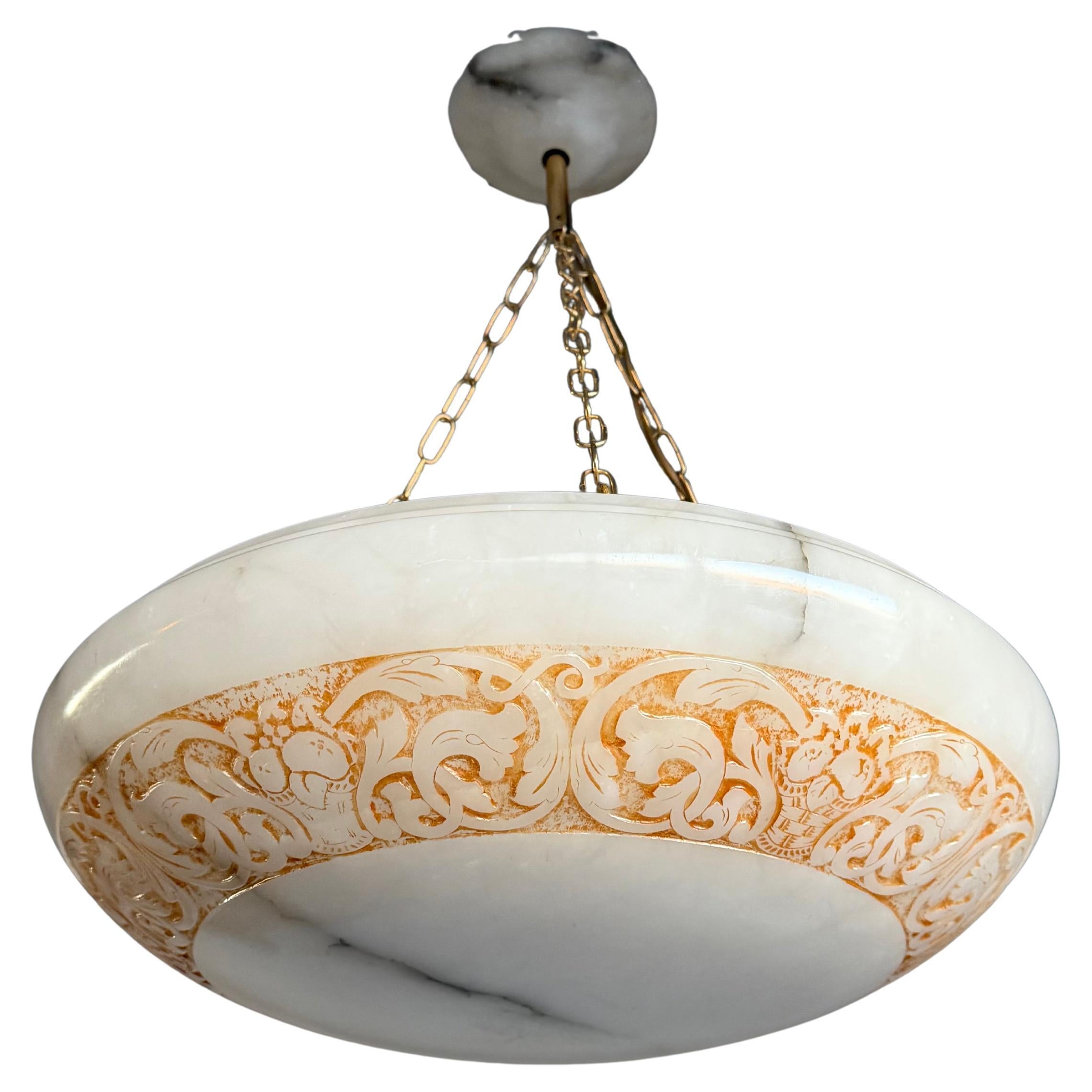 TIMELESS Art Deco Design Large Alabaster PENDANT LIGHT in Good Condition 1920 For Sale