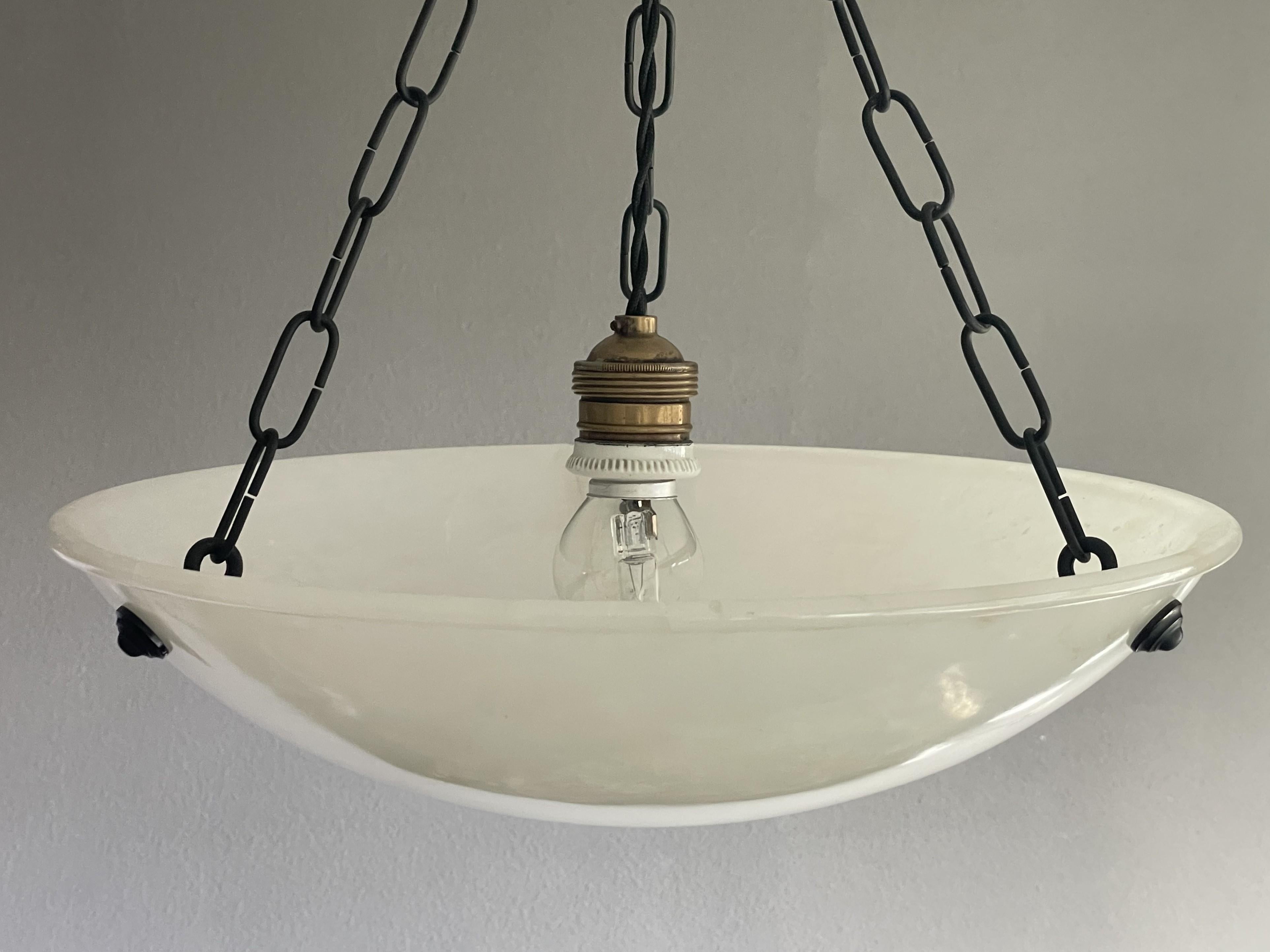 Timeless Art Deco Pendant w. Beautiful Alabaster Shade & Adjustable Brass Canopy For Sale 7