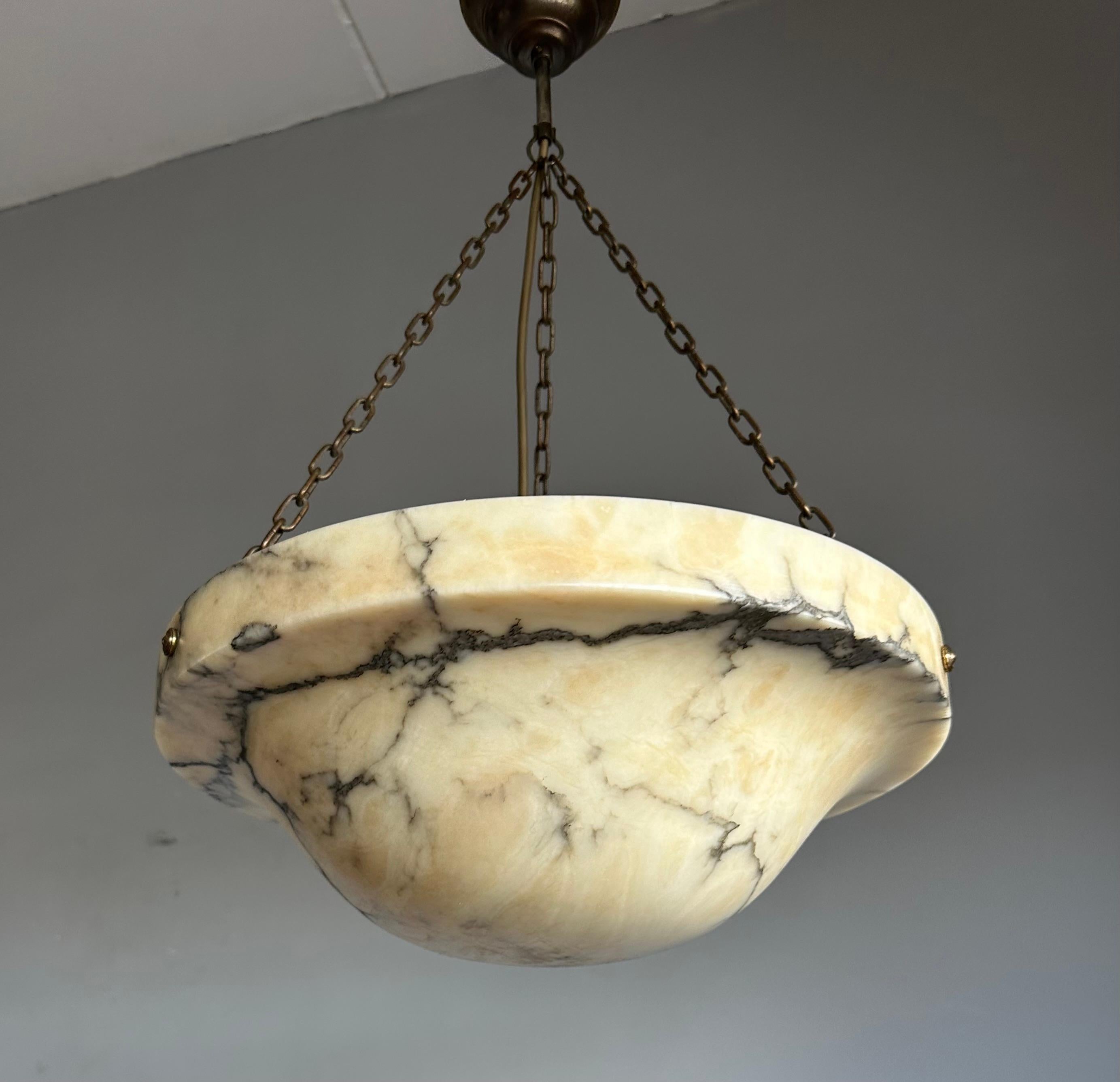 Timeless Art Deco & Perfect White, Amber & Black Color Alabaster Pendant Light 3