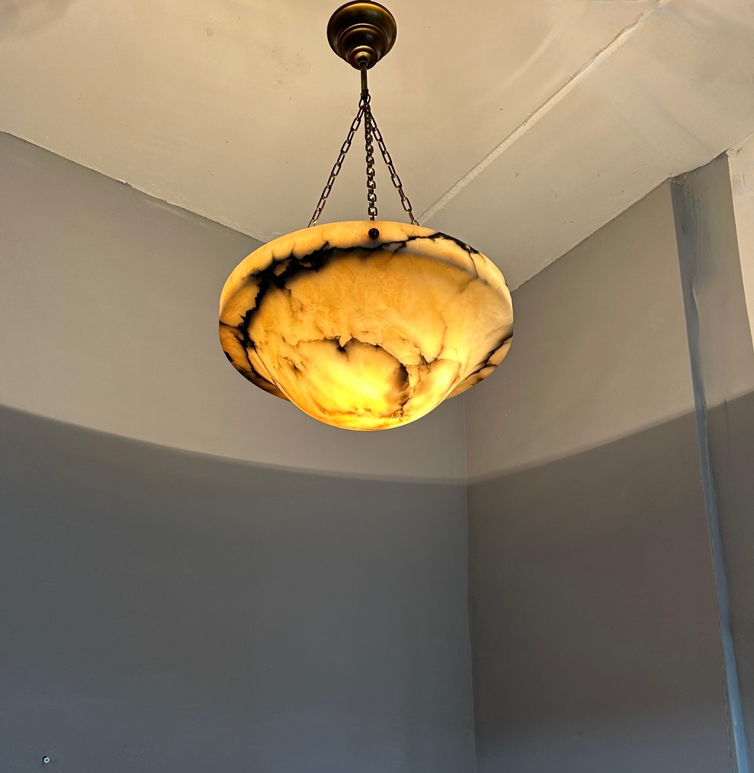 Timeless Art Deco & Perfect White, Amber & Black Color Alabaster Pendant Light 4
