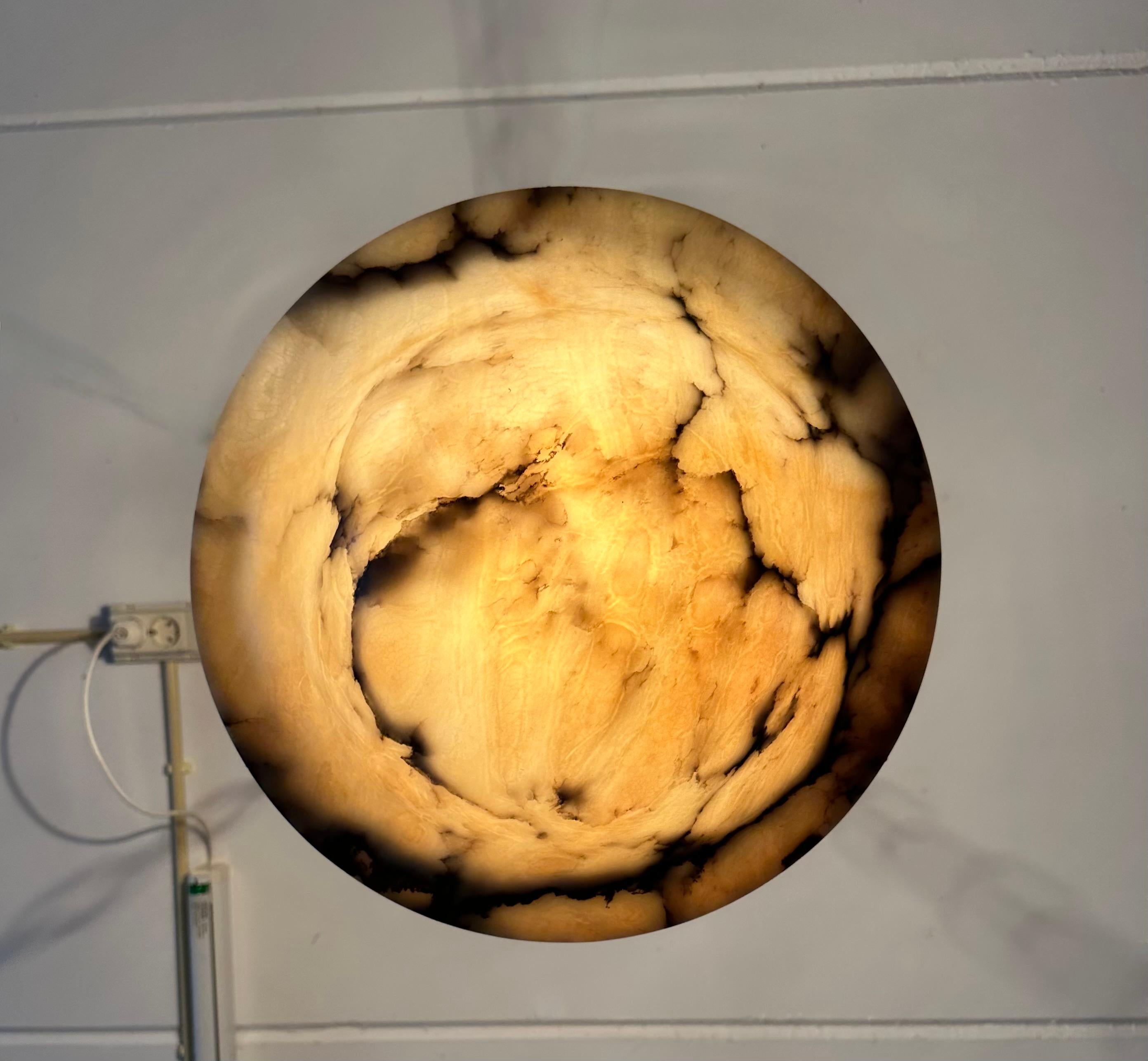 Timeless Art Deco & Perfect White, Amber & Black Color Alabaster Pendant Light 5