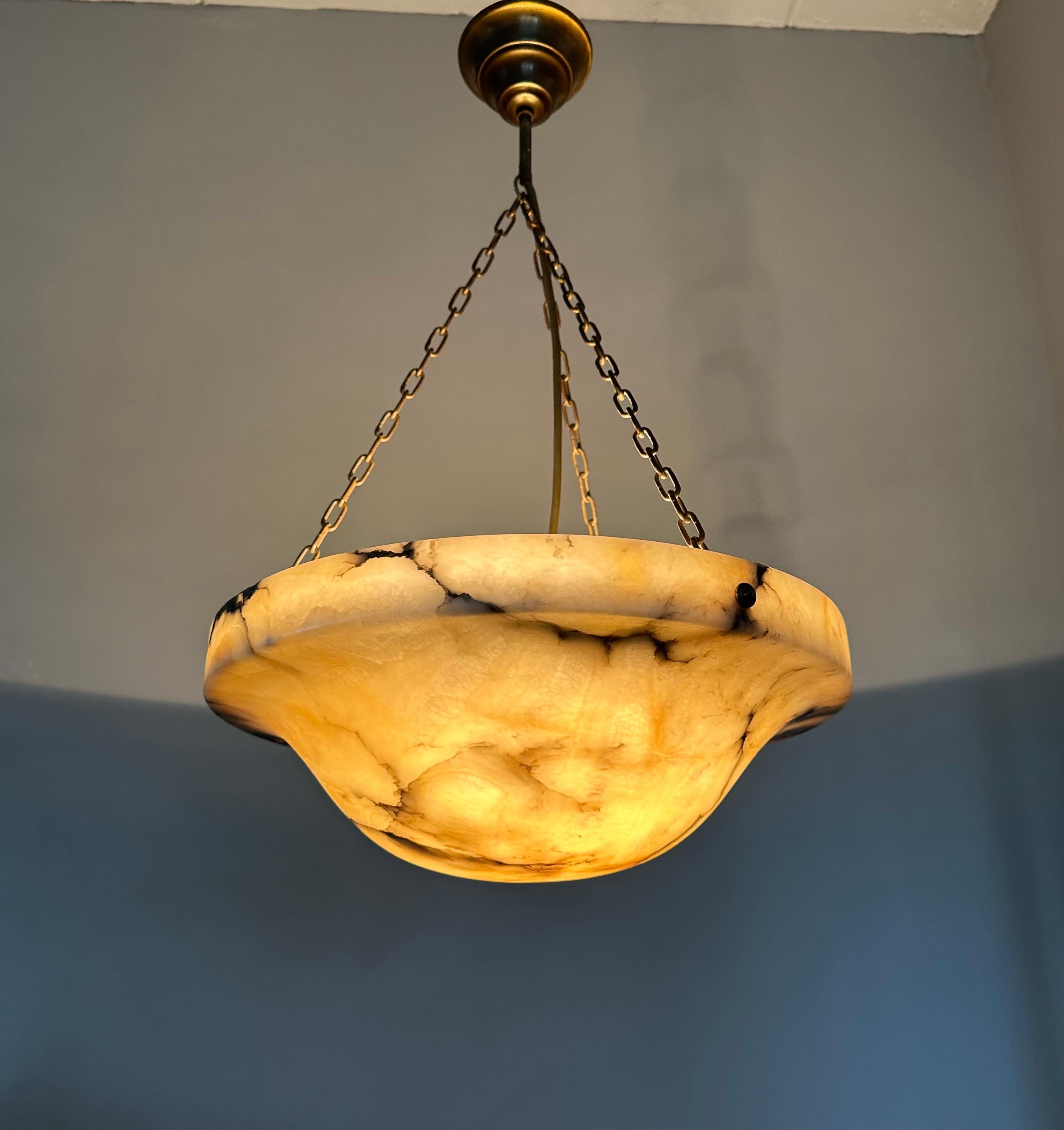 Timeless Art Deco & Perfect White, Amber & Black Color Alabaster Pendant Light 6