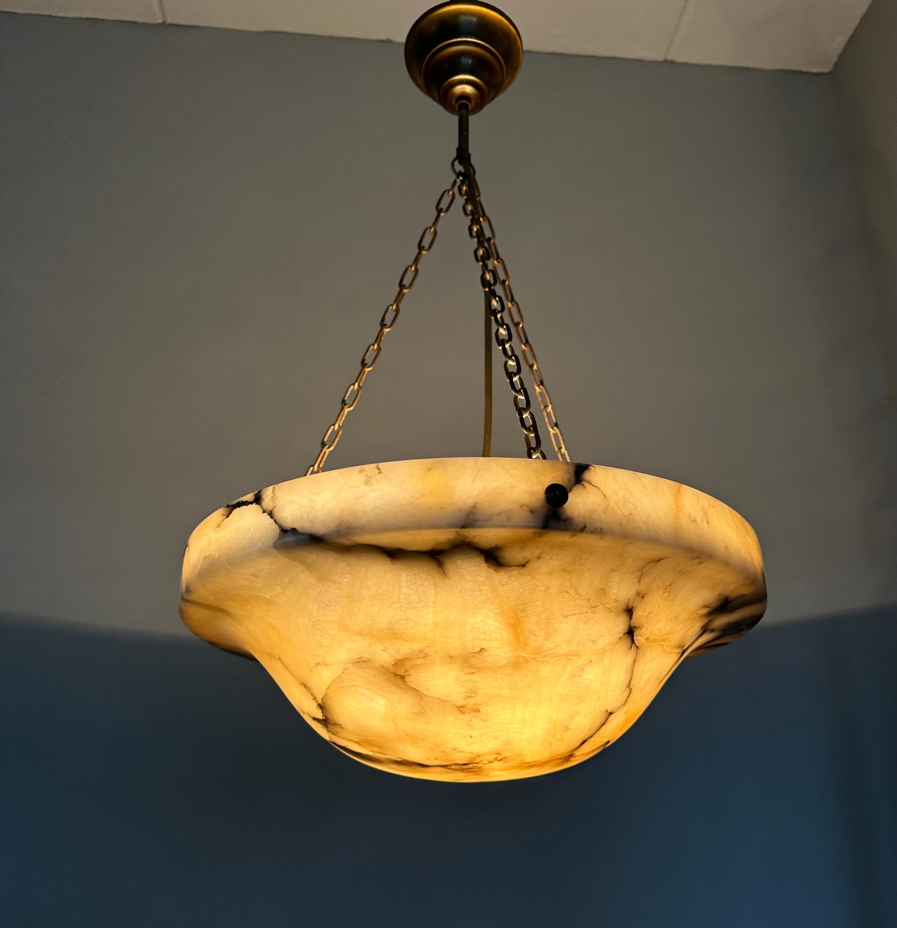 Timeless Art Deco & Perfect White, Amber & Black Color Alabaster Pendant Light 7