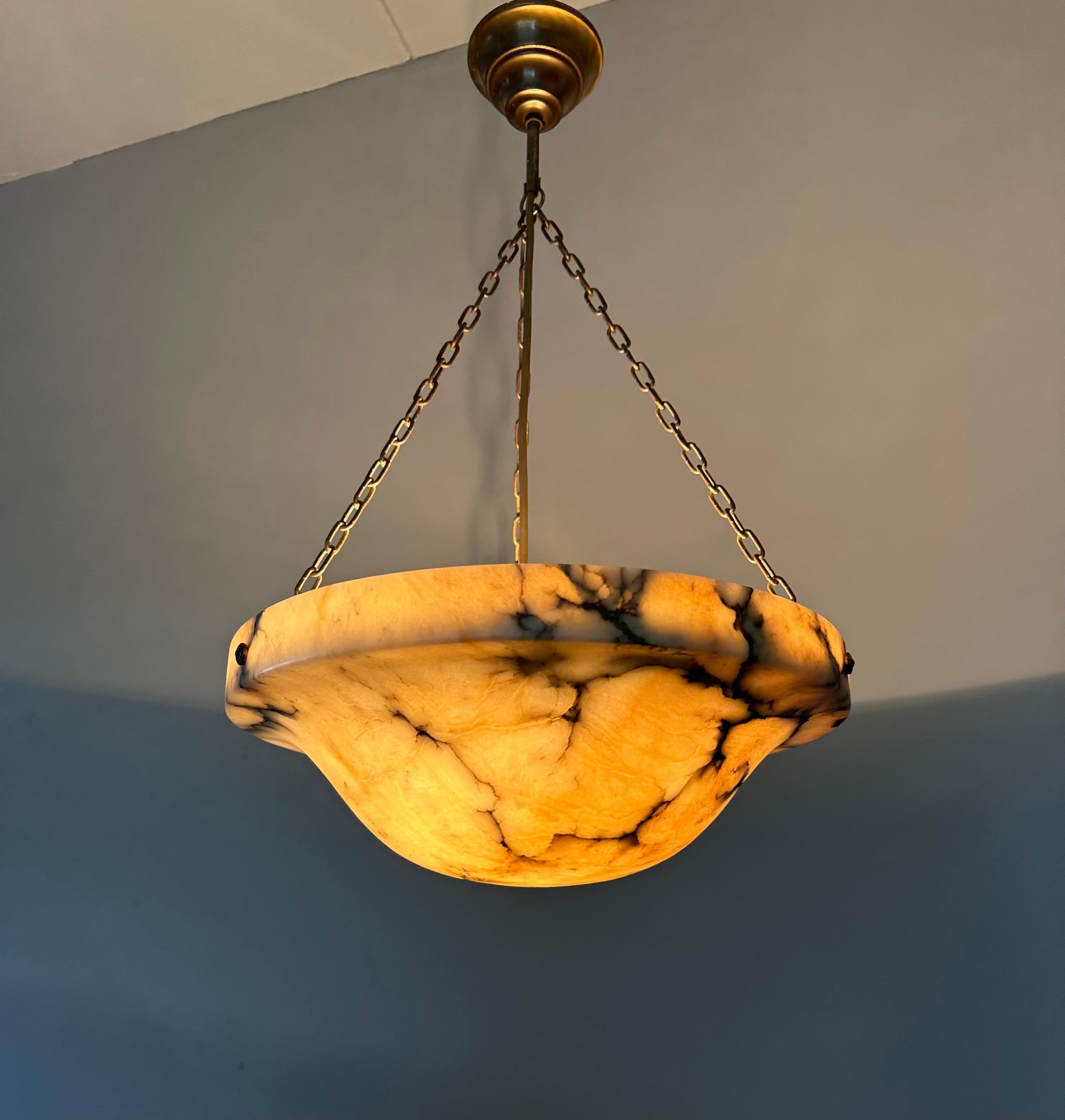 Timeless Art Deco & Perfect White, Amber & Black Color Alabaster Pendant Light 8